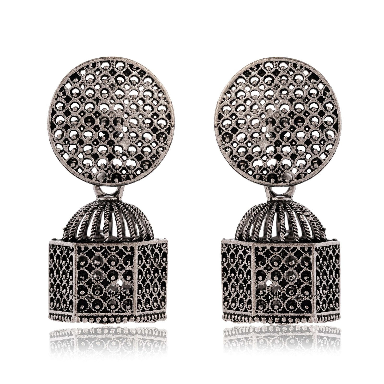 Earrings for Women Traditional Silver AZ838-OXidised Jhumka Set | German Silver Chand Baliyan & Jhumkas Earrings | Birthday & Anniversary Gift -AZ838-OX-ER33