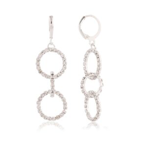 Women's Silver Circle Long Three Rhinestone Unique Western Earrings for Women Party Wear