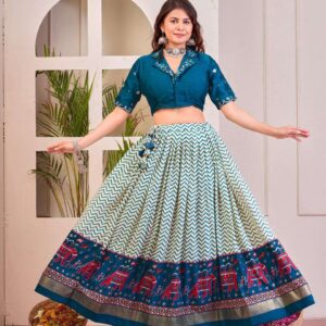 Women's Tussar Silk Patola Print Lehenga Choli Set with Foil Work