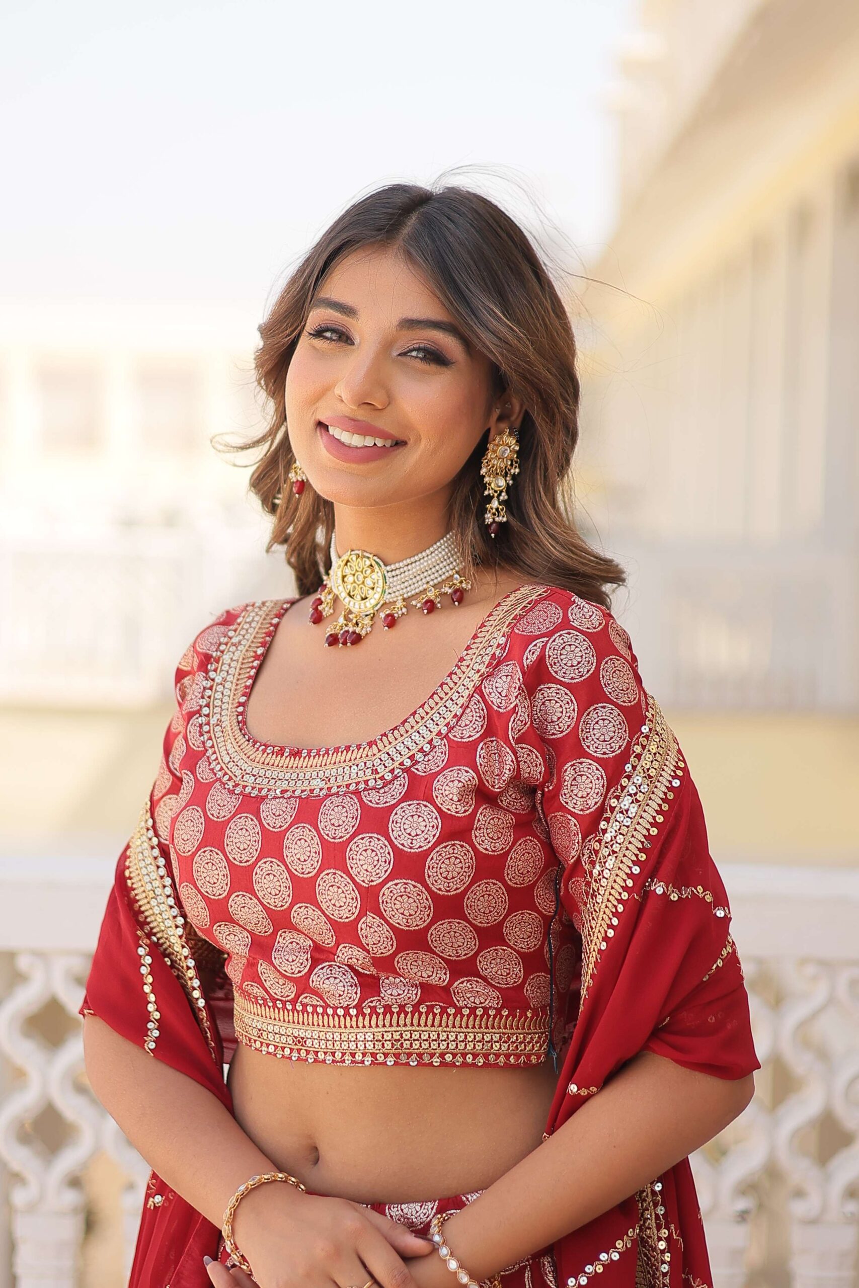 Designer Dyable Viscose Jacquard Lehenga Choli with Sequins Dupatta - Image 5