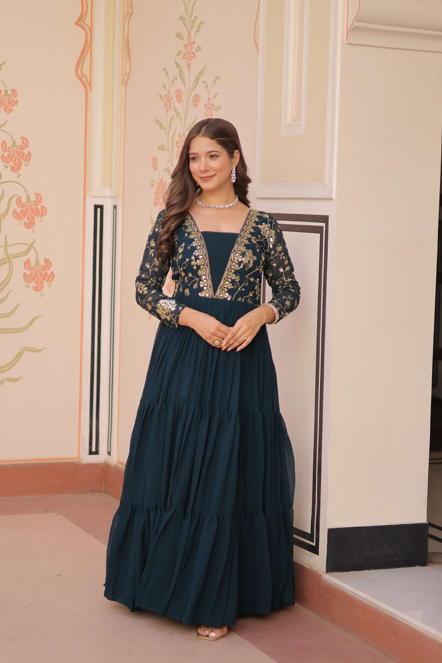Rama Premium Faux Blooming Sequins & Zari Embroidered Gown ? Partywear - Image 5