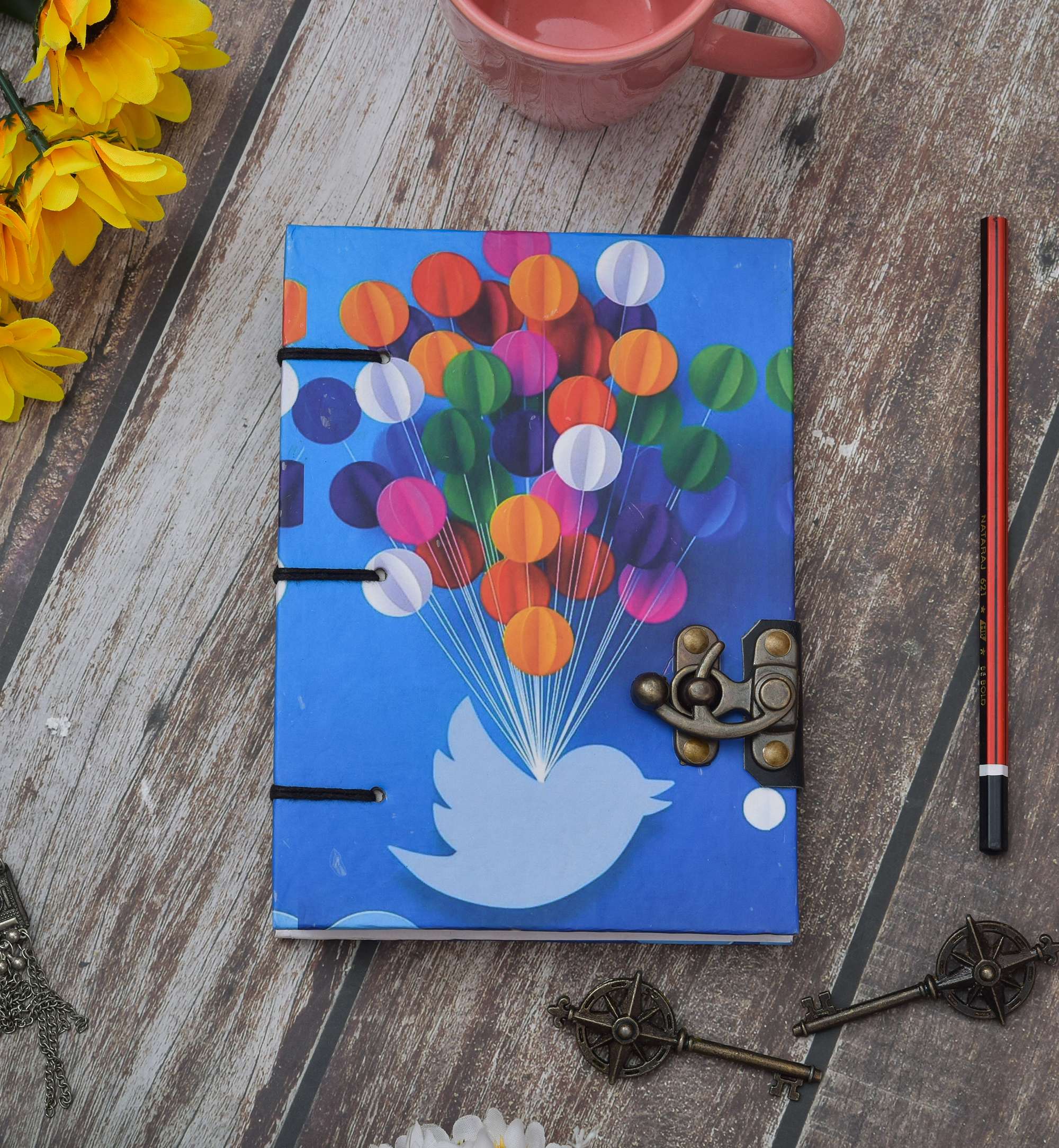Handmade Printed Cardboard Journal Diary with Buckle Lock Unruled 200 Pages Notepad Personal Diaries for Men and Women -16