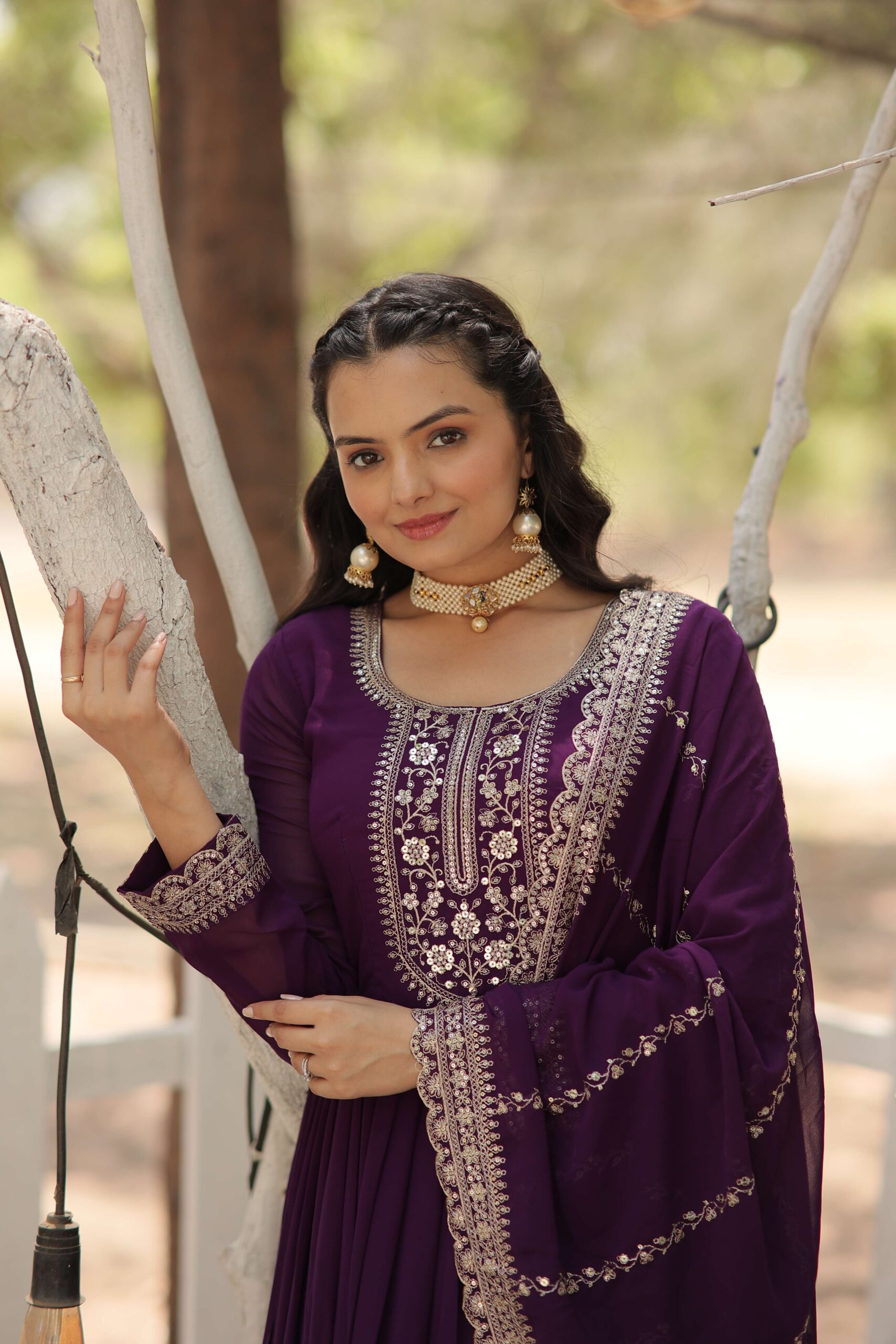 Purple Faux Blooming Sequins Embroidered Gown with Matching Dupatta ? Festive & Party Wear 2024 - Image 6
