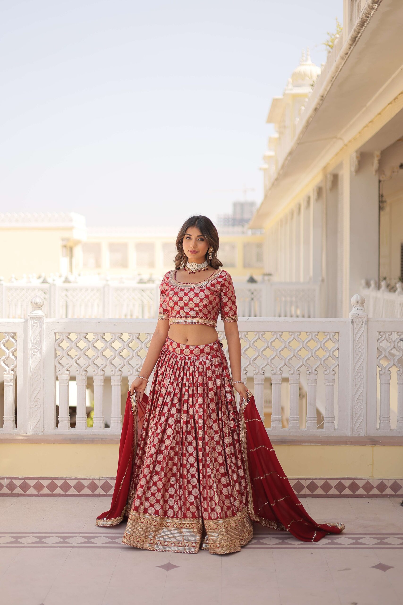 Designer Dyable Viscose Jacquard Lehenga Choli with Sequins Dupatta - Image 4