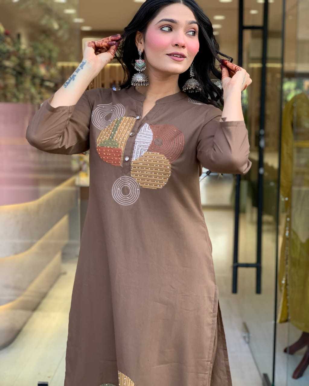 Women's Cotton Embroidery Straight Kurti Pant With Dupatta Set - Image 2