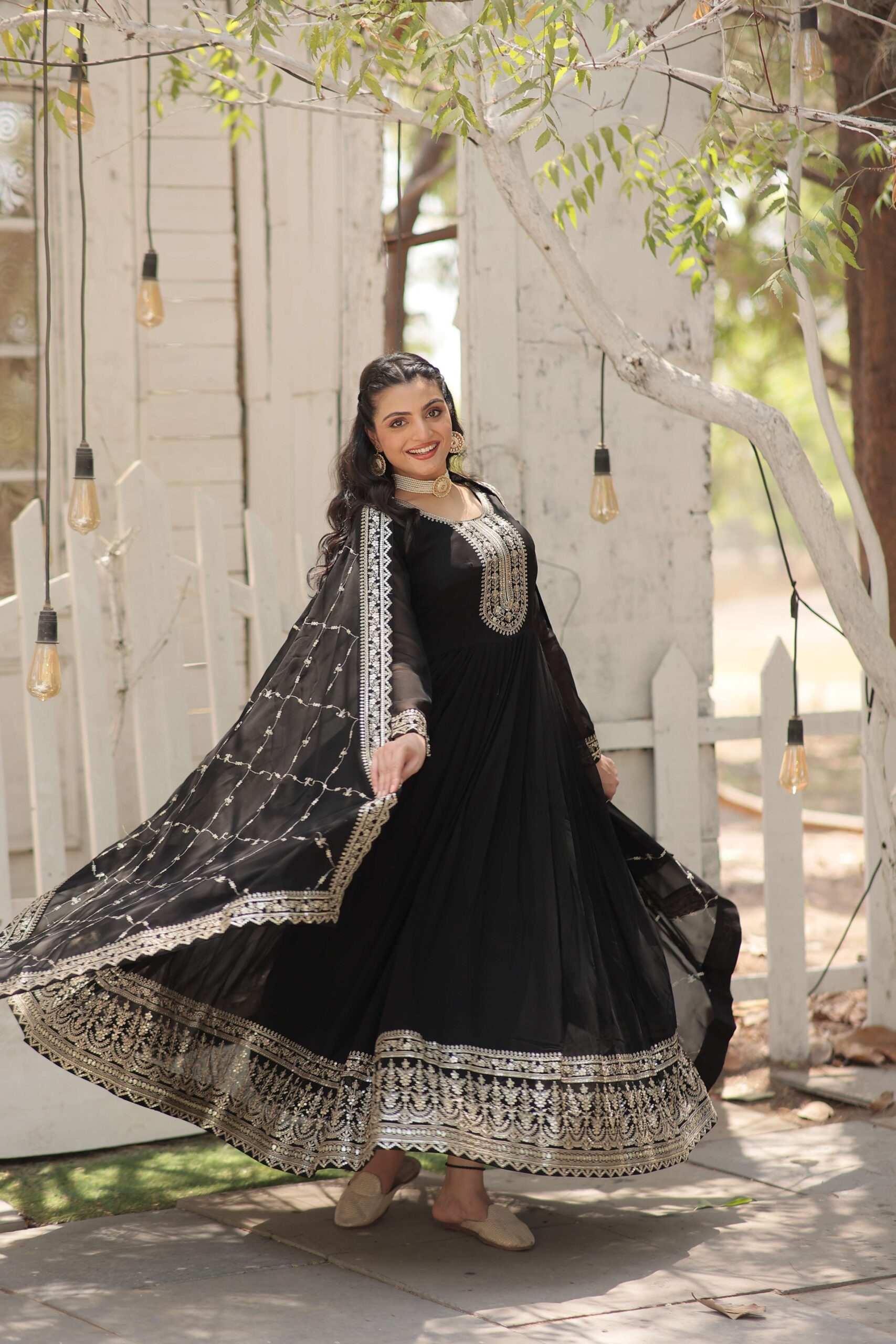 Black Faux Blooming Sequins Embroidered Gown with Matching Dupatta ? Festive & Party Wear 2024 - Image 7