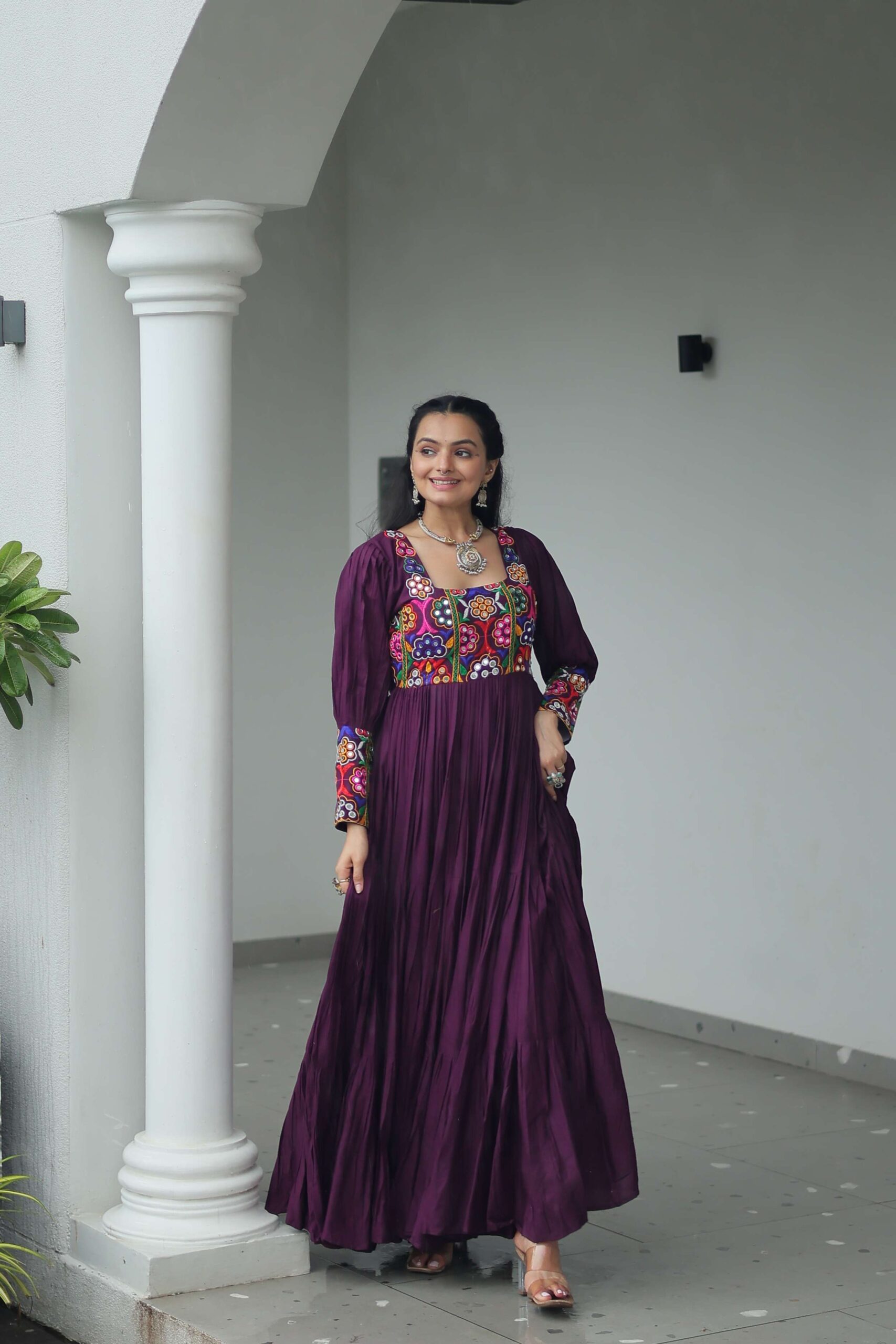 Wine Navratri Special 14 Kg Reyon Designer Gown with Kutchi Gamthi Work ? Flared Ethnic Wear for Women - Image 2
