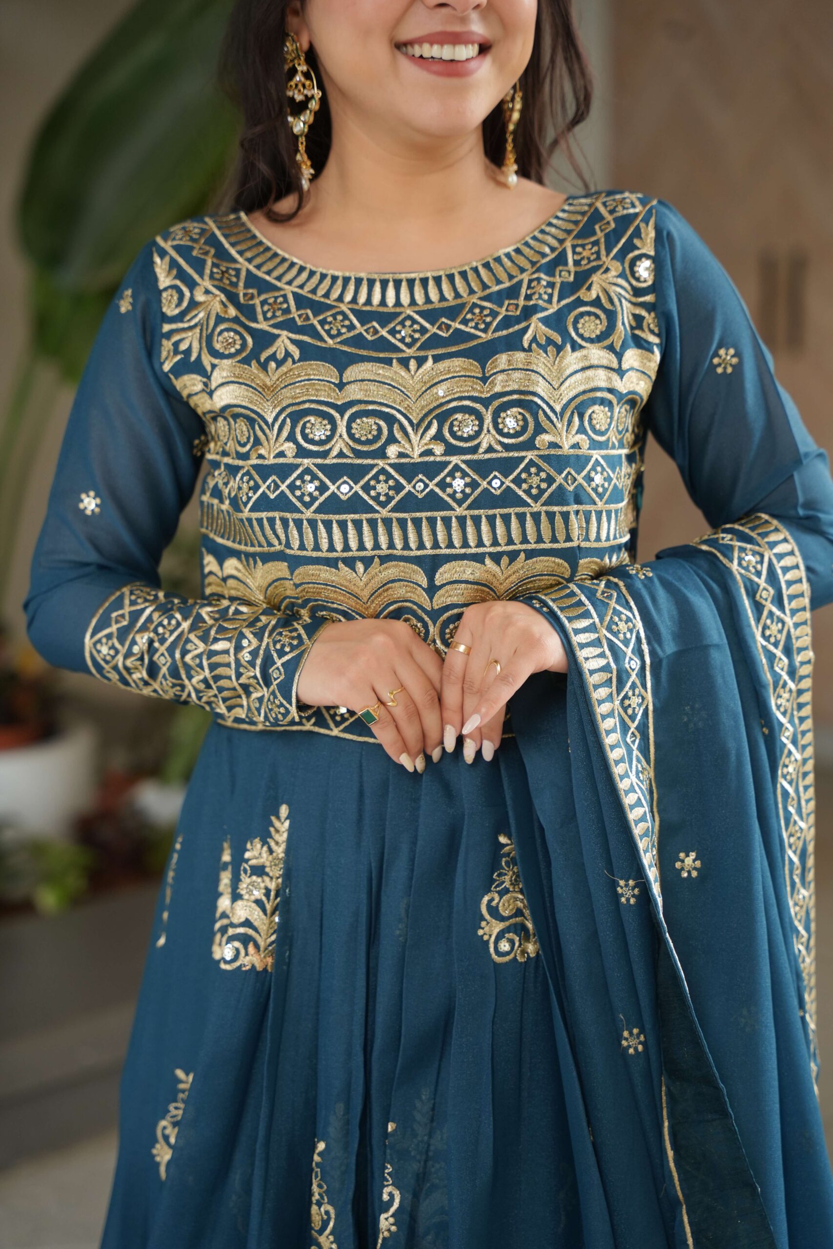 Rama Premium Chinnon Gown with Dupatta ? Sequins & Embroidery Work - Image 8