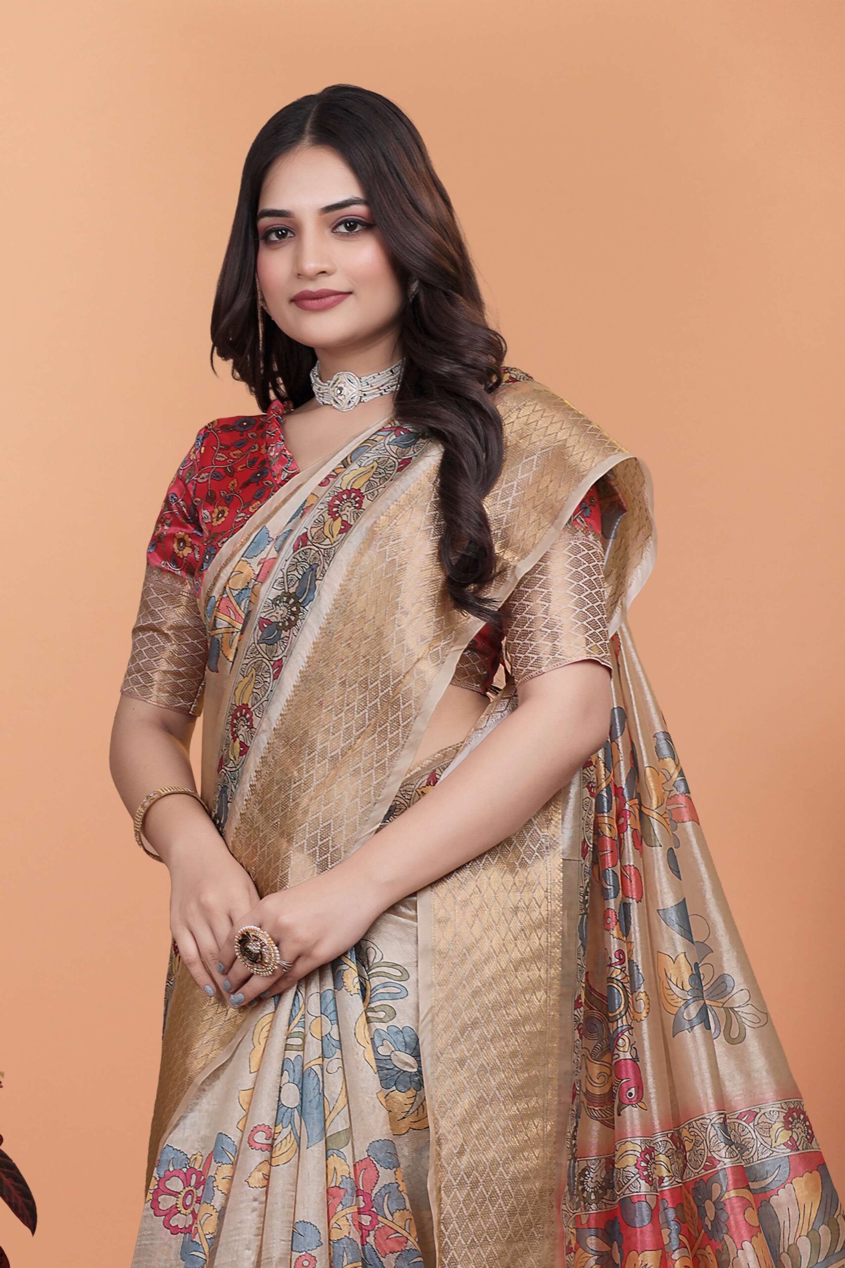 Beige & Multicolor Patola Print Soft Silk Saree with Rich Pallu - Image 2