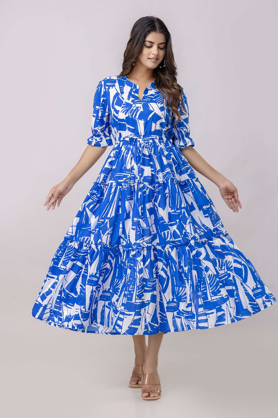 Women's Cotton Printed Fit & Flare Anarkali Gown Midi Dress