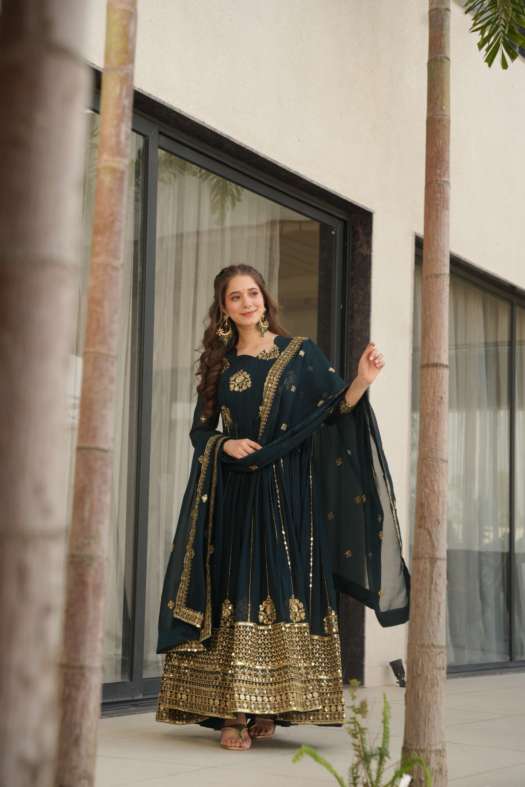 Rama Premium Faux Blooming Designer Gown with Dupatta ? Zari & Sequins Embroidery for Elegant Ethnic Wear - Image 3