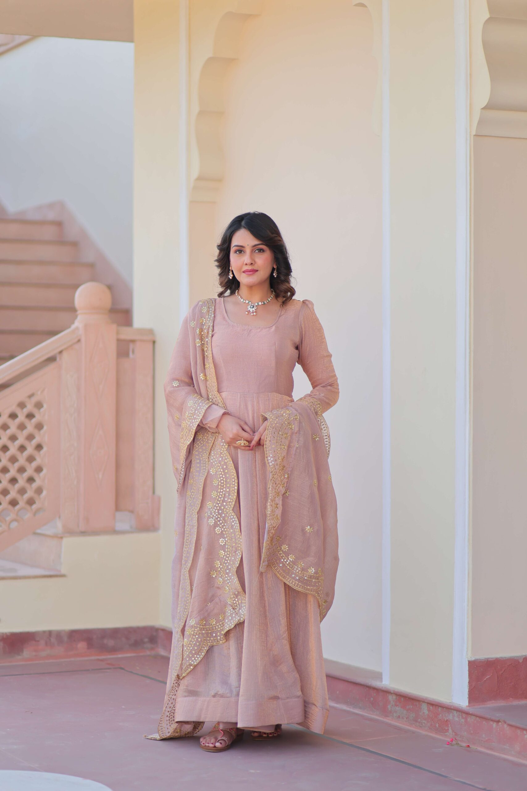 Chiku Premium Fendy Chiffon Gown with Sequins & Zari Embroidered Dupatta ? Elegant Partywear - Image 5