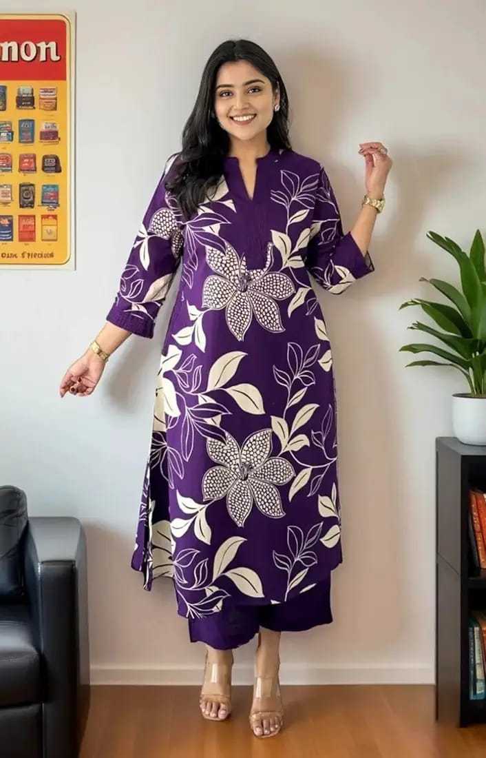 Women's Cotton Floral Printed Straight Kurti With Pant Set - Image 6