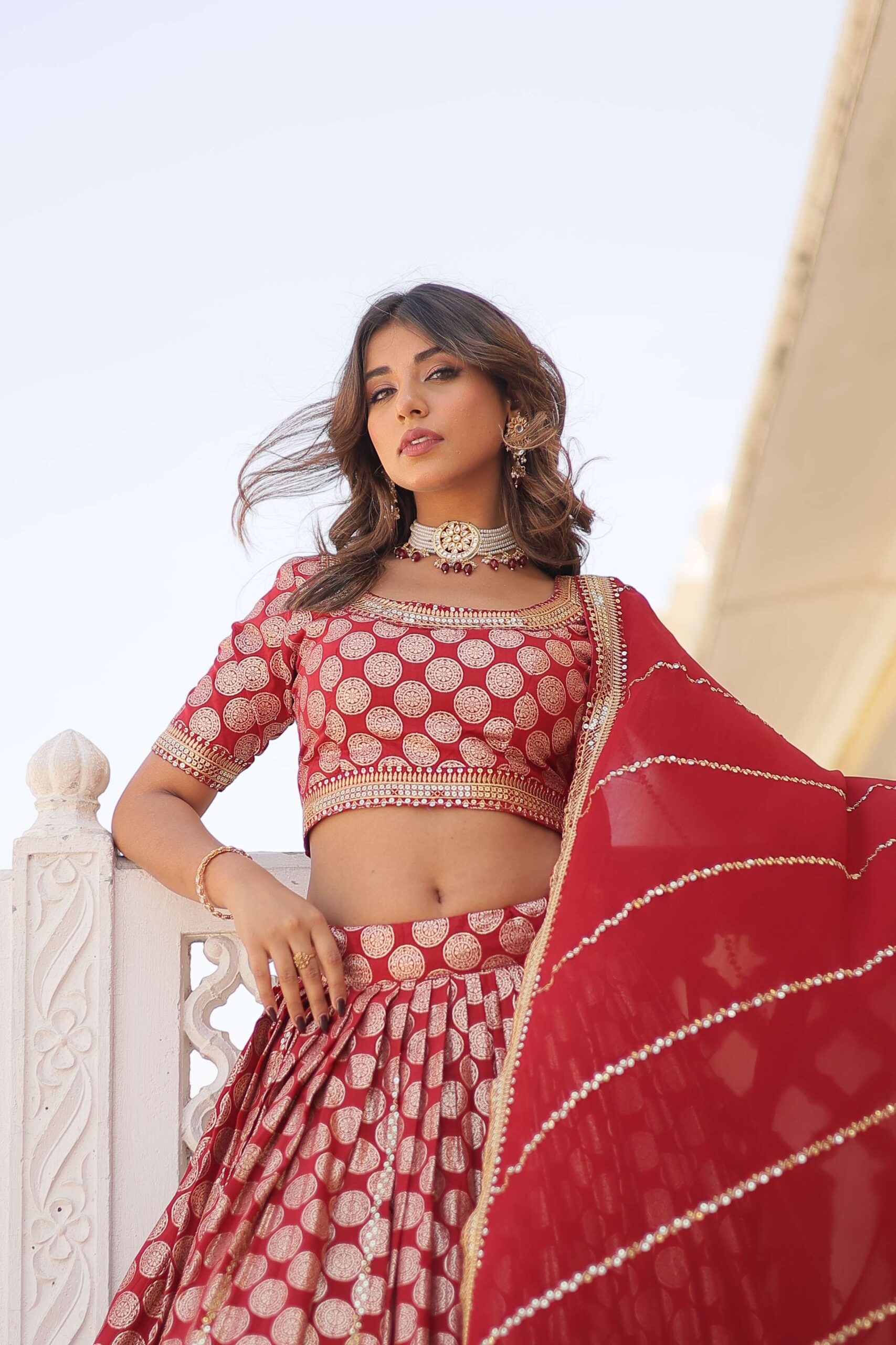 Designer Dyable Viscose Jacquard Lehenga Choli with Sequins Dupatta - Image 3