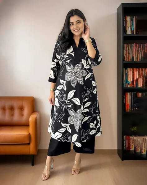Women's Cotton Floral Printed Straight Kurti With Pant Set - Image 6