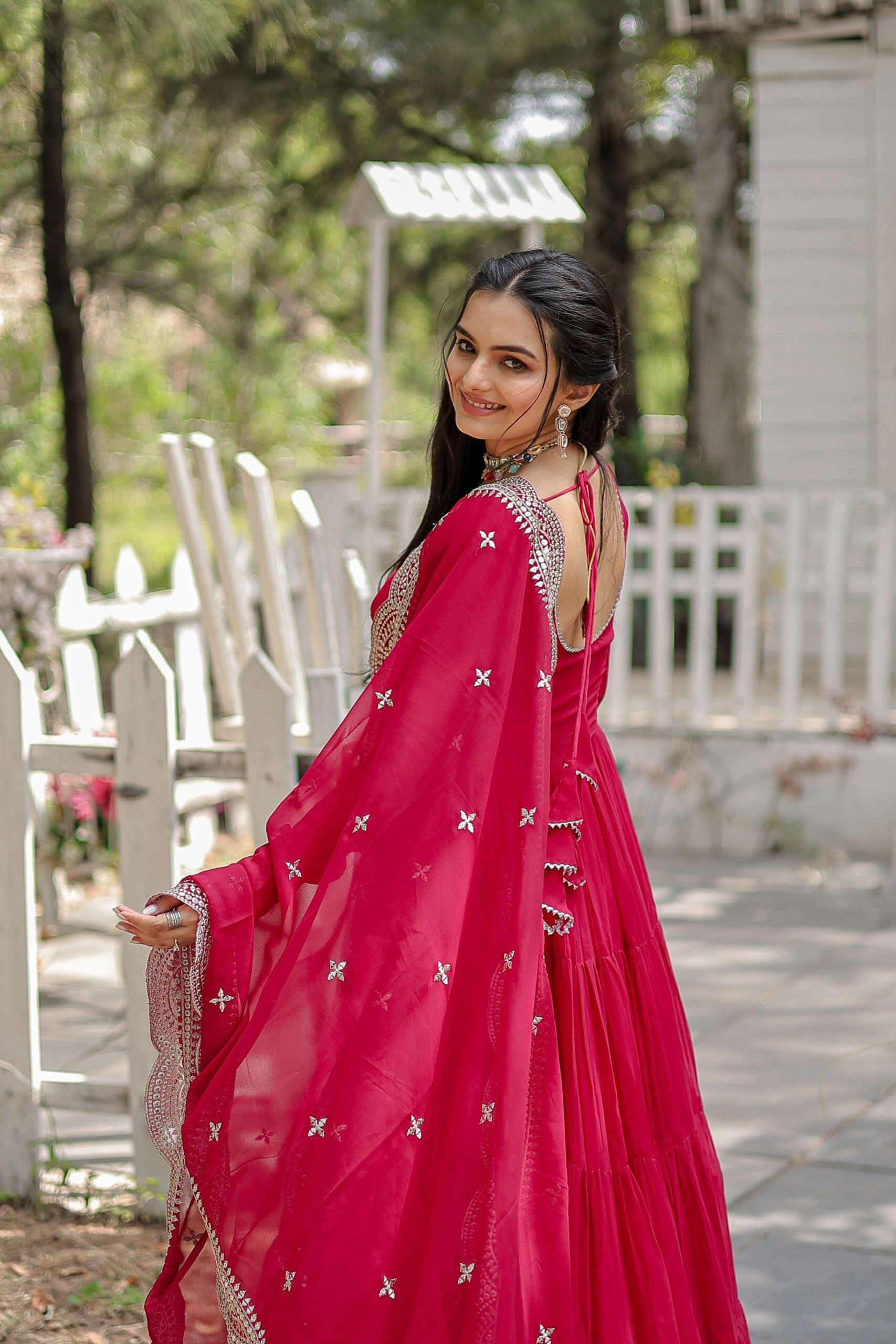 Pink Premium Faux Georgette Designer Gown with Sequined Dupatta ? Fully Flaired Ready-to-Wear Set - Image 2