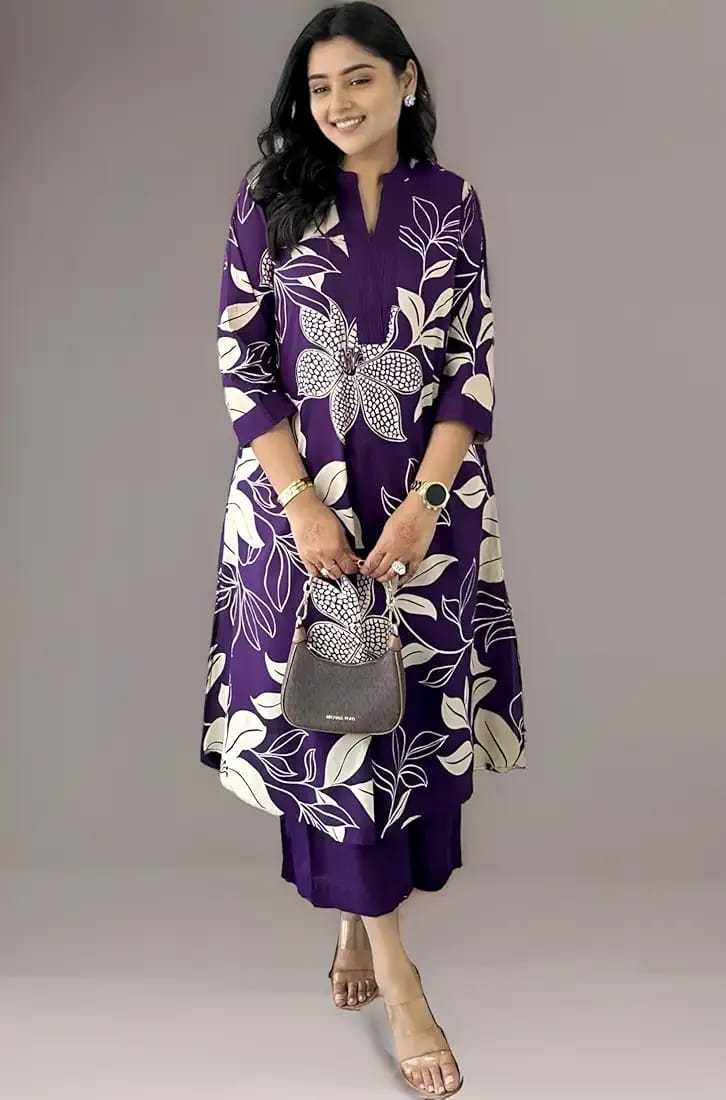 Women's Cotton Floral Printed Straight Kurti With Pant Set - Image 3
