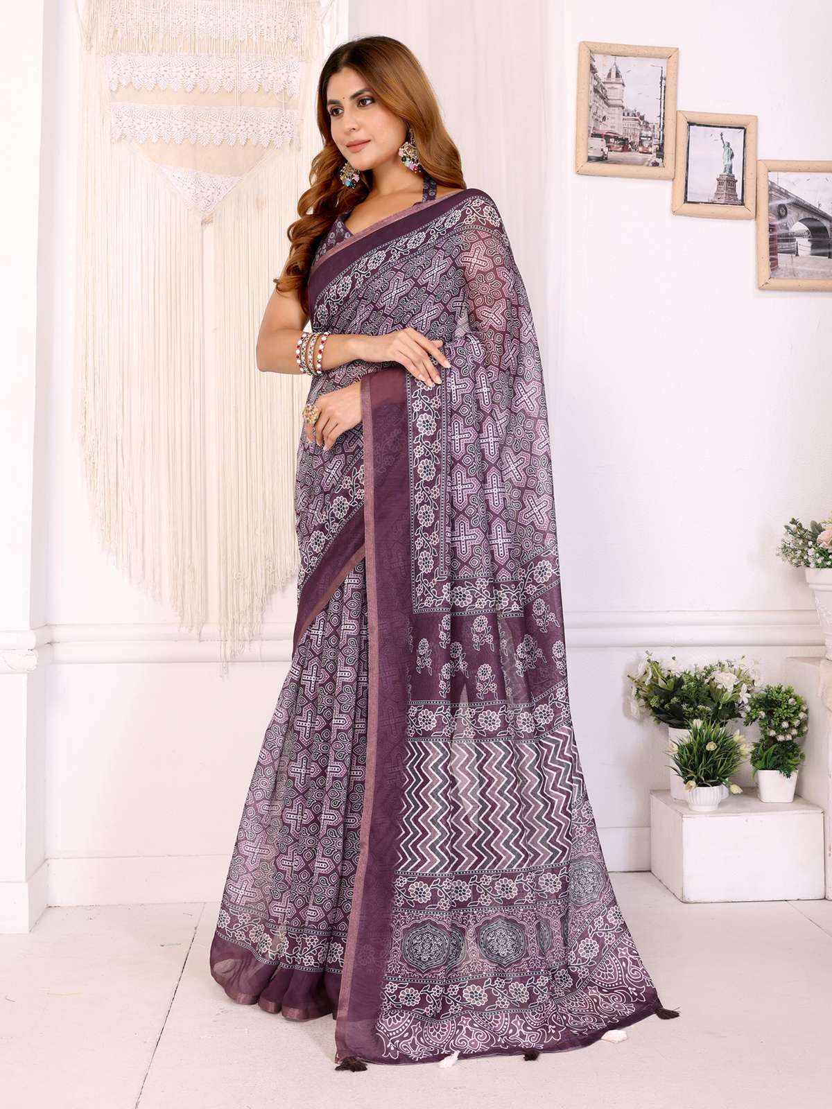 Wine Purple Chanderi Saree ? Elegant Traditional Motif Design - Image 3