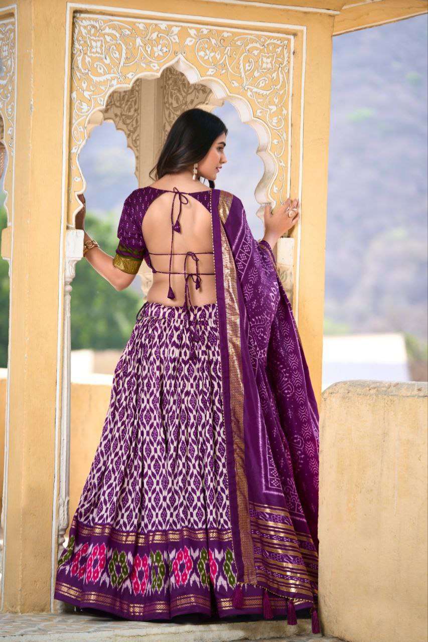 Full Purple Tussar Silk Lehenga Choli with Matching Purple Blouse | Patola Print & Foil Work | Wedding & Festive Wear - Image 3