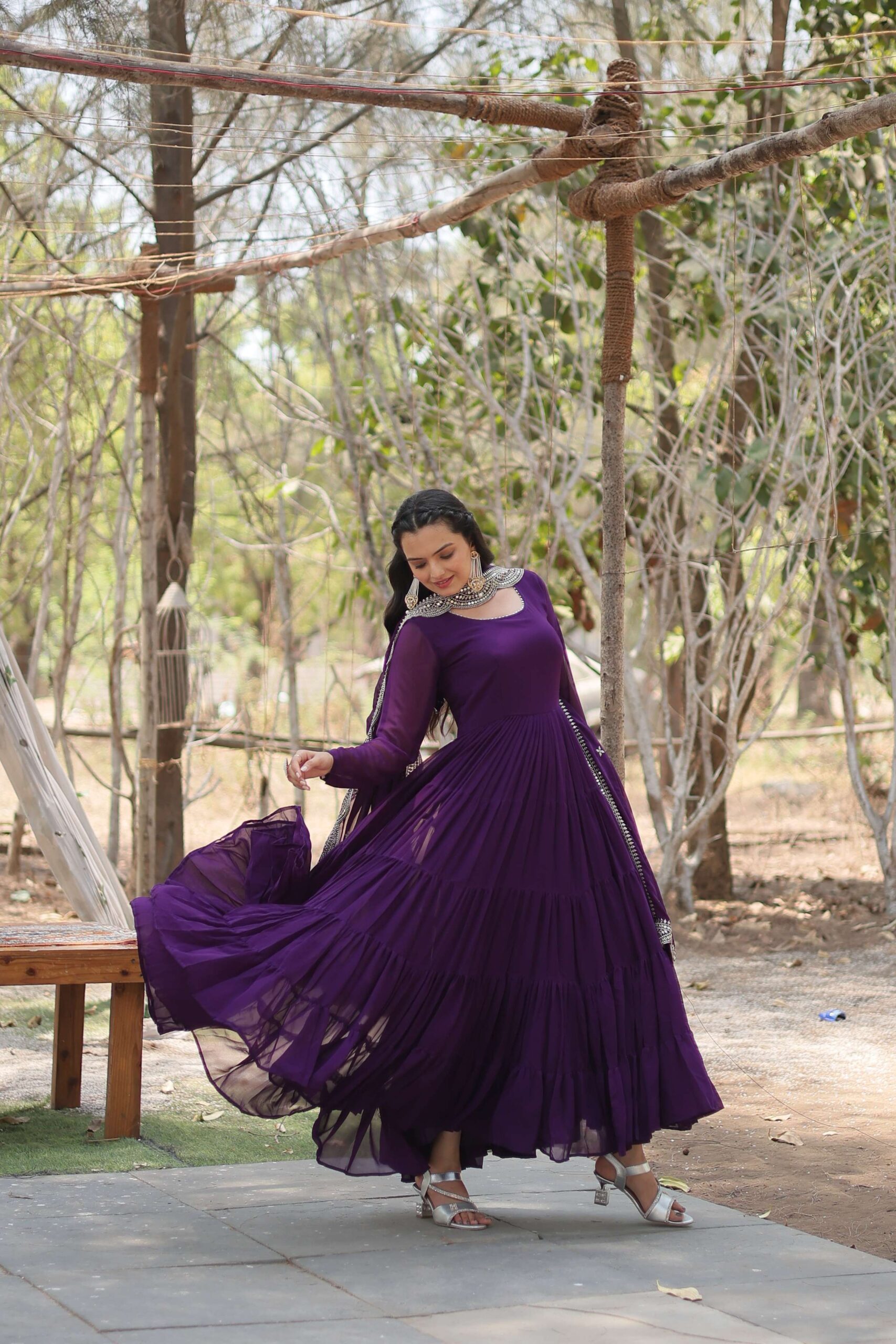 Purple Premium Faux Georgette Designer Gown with Sequined Dupatta ? Fully Flaired Ready-to-Wear Set - Image 6