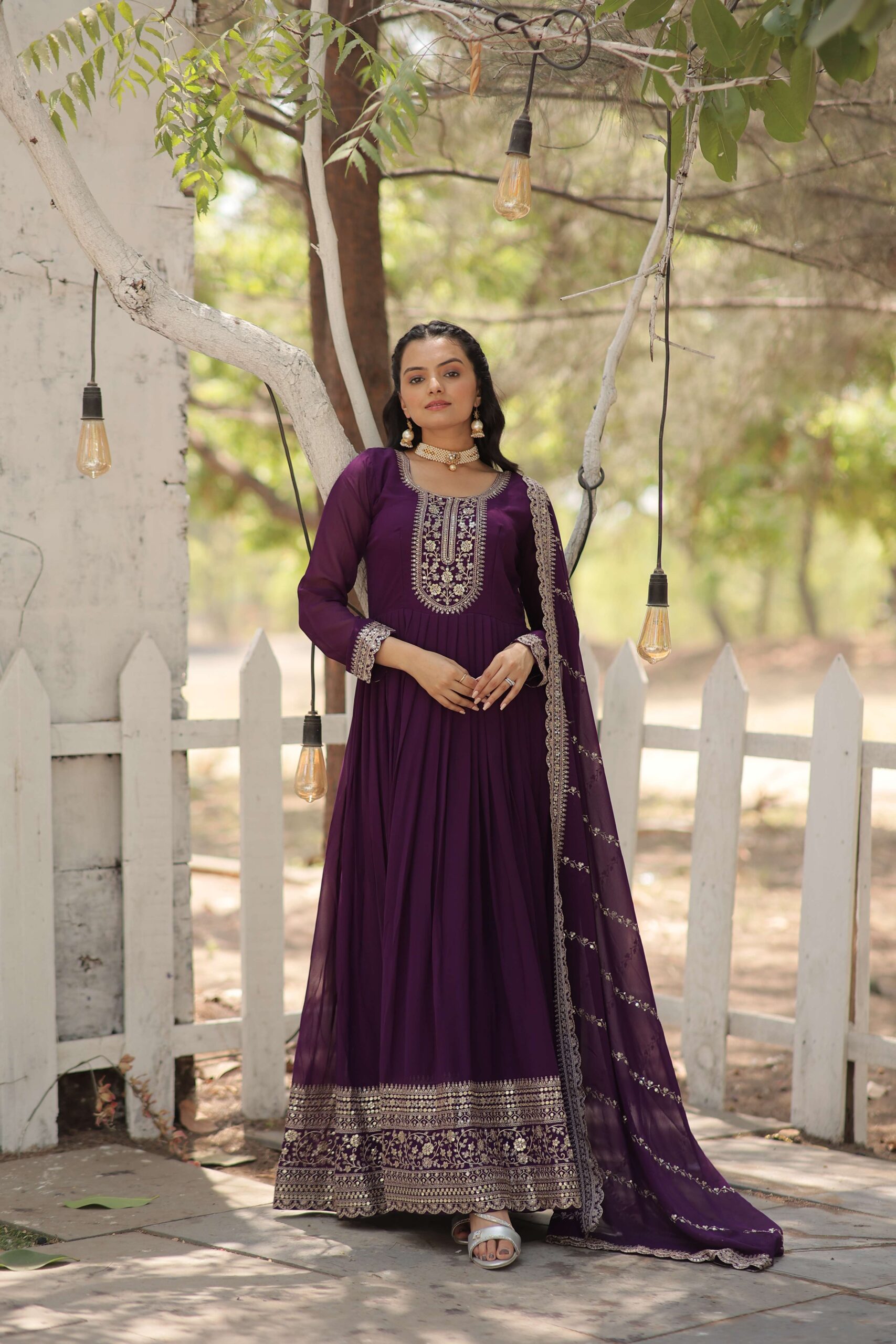 Purple Faux Blooming Sequins Embroidered Gown with Matching Dupatta ? Festive & Party Wear 2024 - Image 3