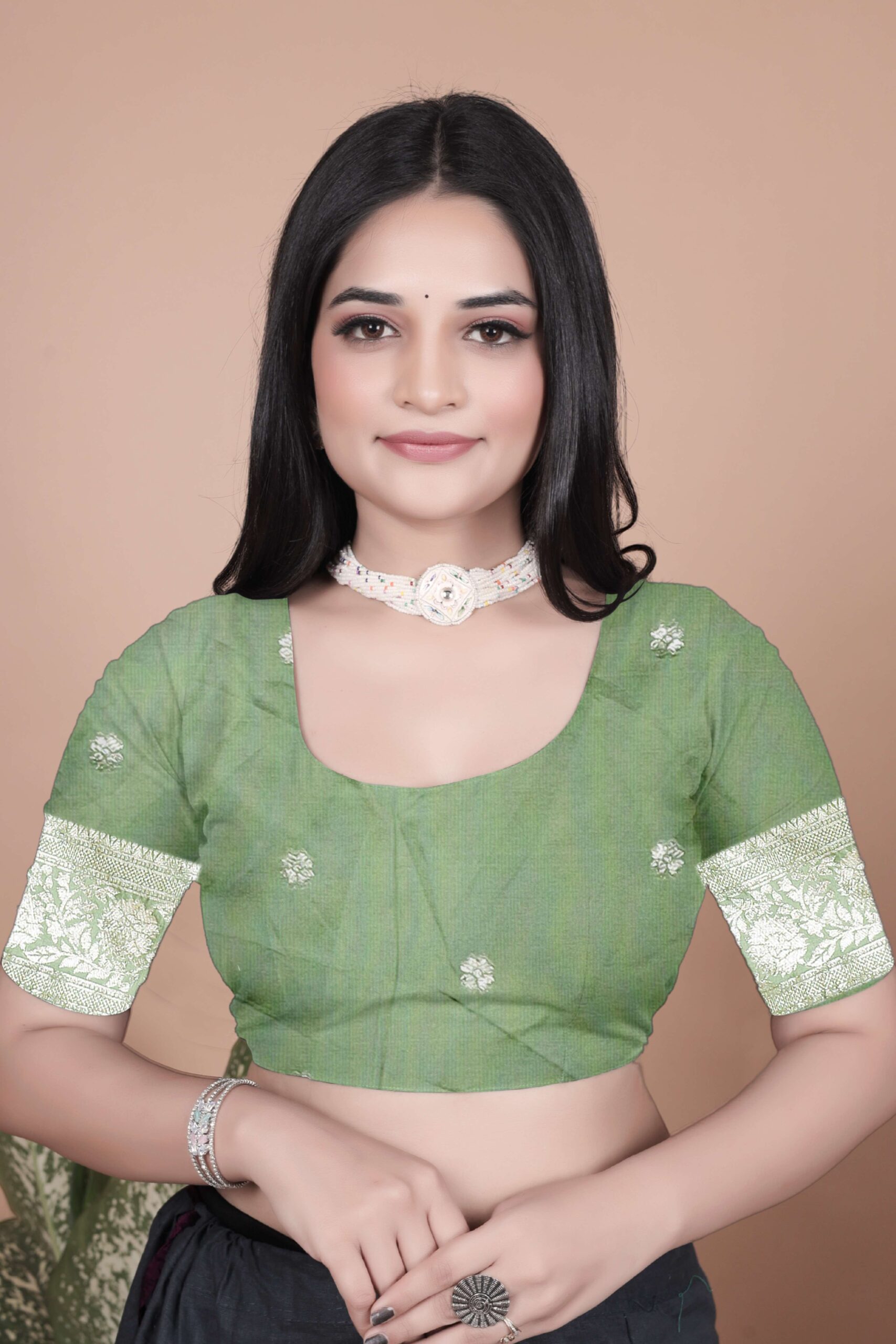 Elegant Sage Green Banarasi Silk Saree with Golden Zari Motifs & Peacock Pallu | Wedding, Festive & Traditional Wear - Image 5