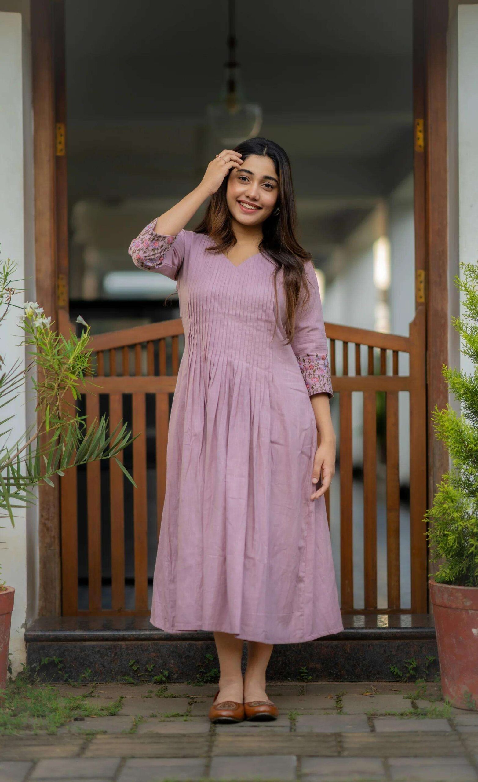 Women's Cotton Floral Printed line Shade Anarkali Gown - Image 2