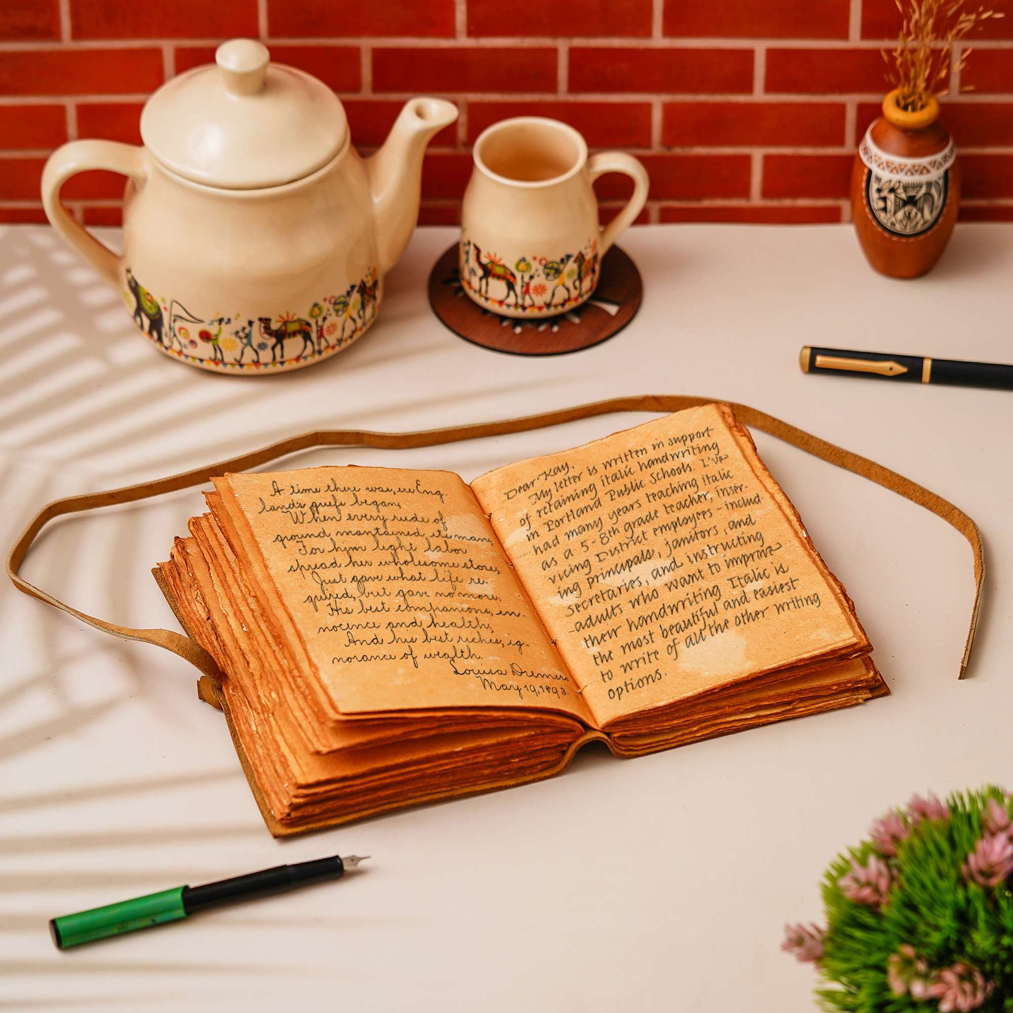 Vintage Handmade Genuine Leather Diary Journal | Premium Antique String Closure | 200 Handmade Unruled Pages DIARY-01 - Image 3