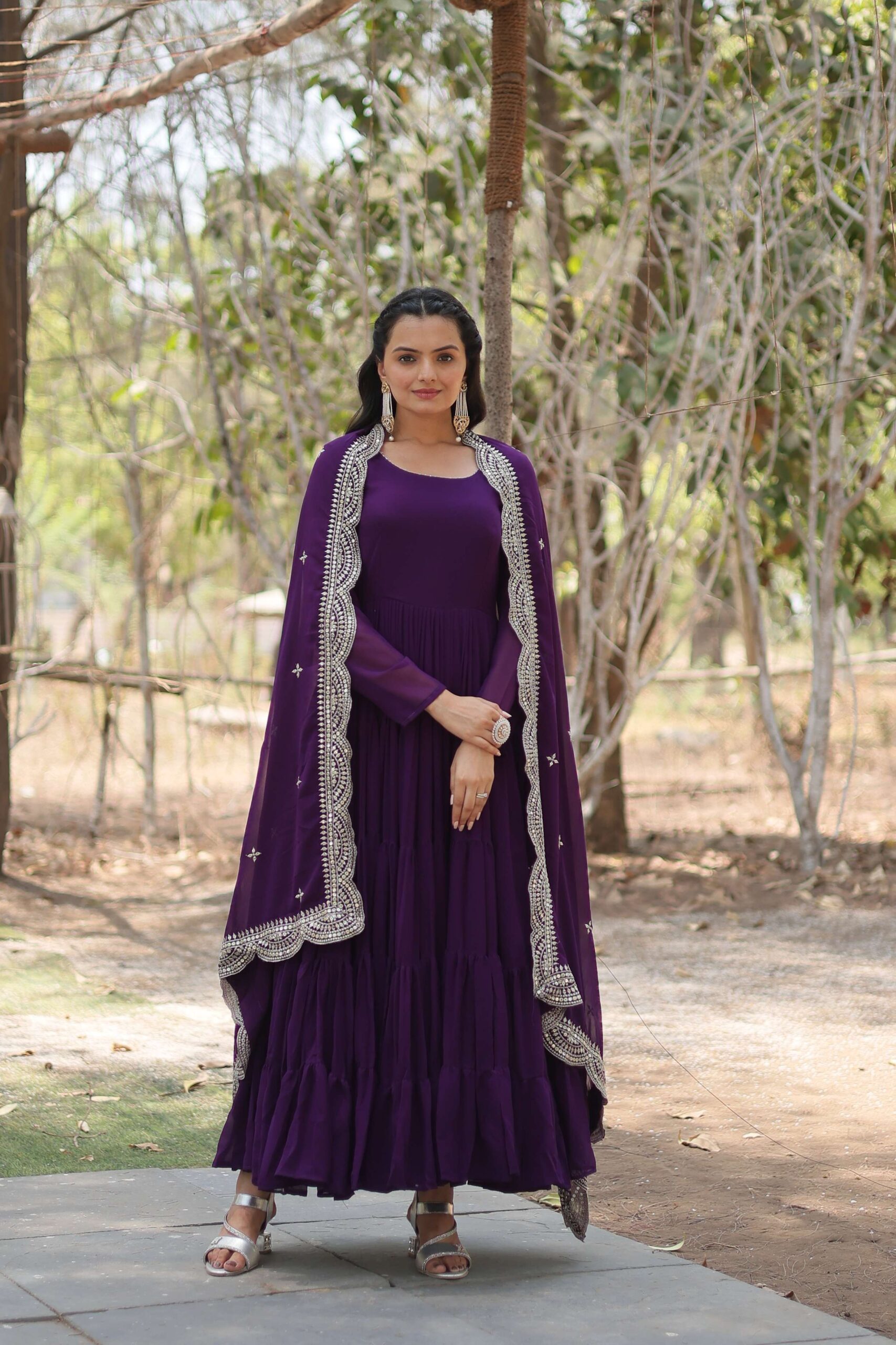 Purple Premium Faux Georgette Designer Gown with Sequined Dupatta ? Fully Flaired Ready-to-Wear Set - Image 7