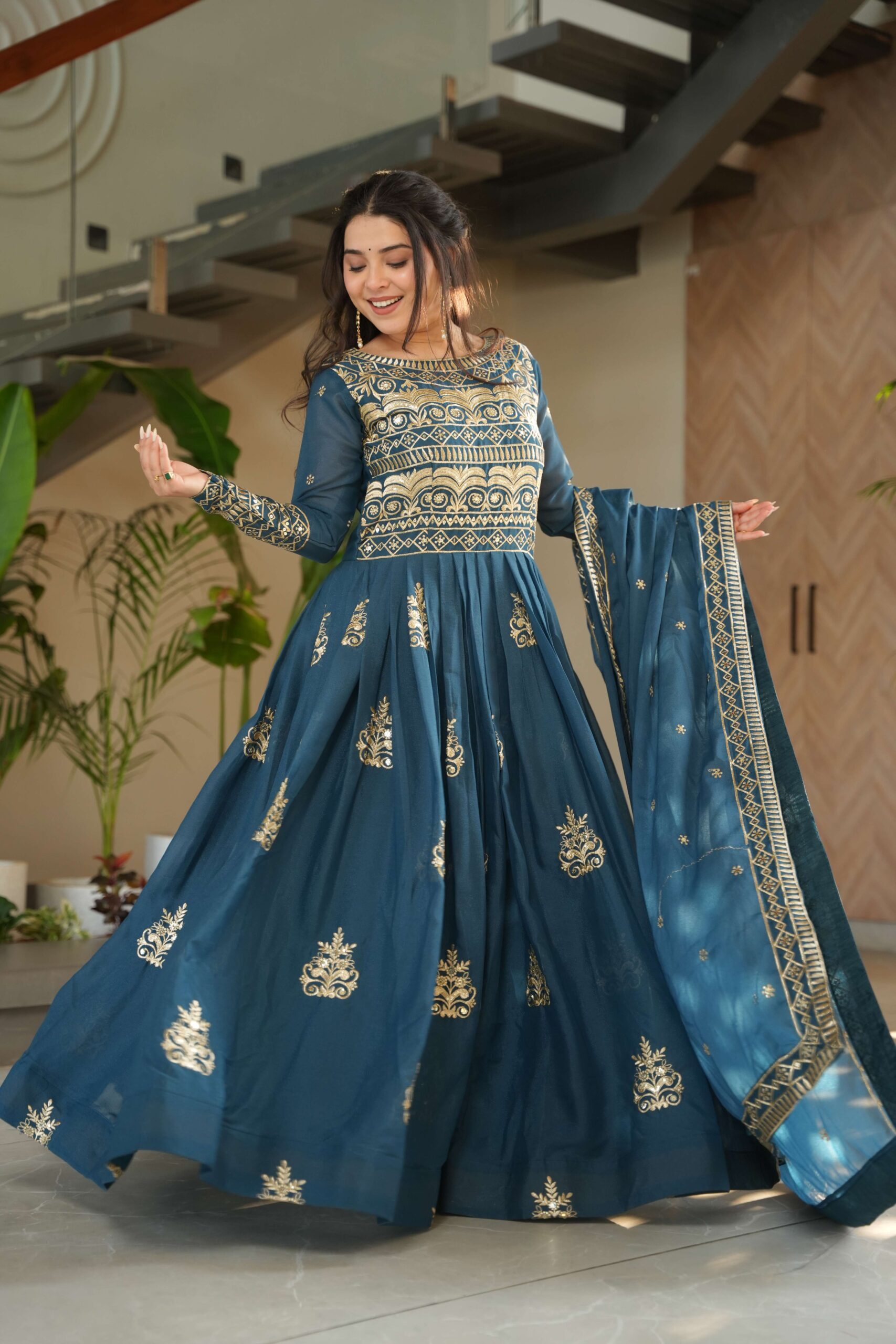 Rama Premium Chinnon Gown with Dupatta ? Sequins & Embroidery Work - Image 6