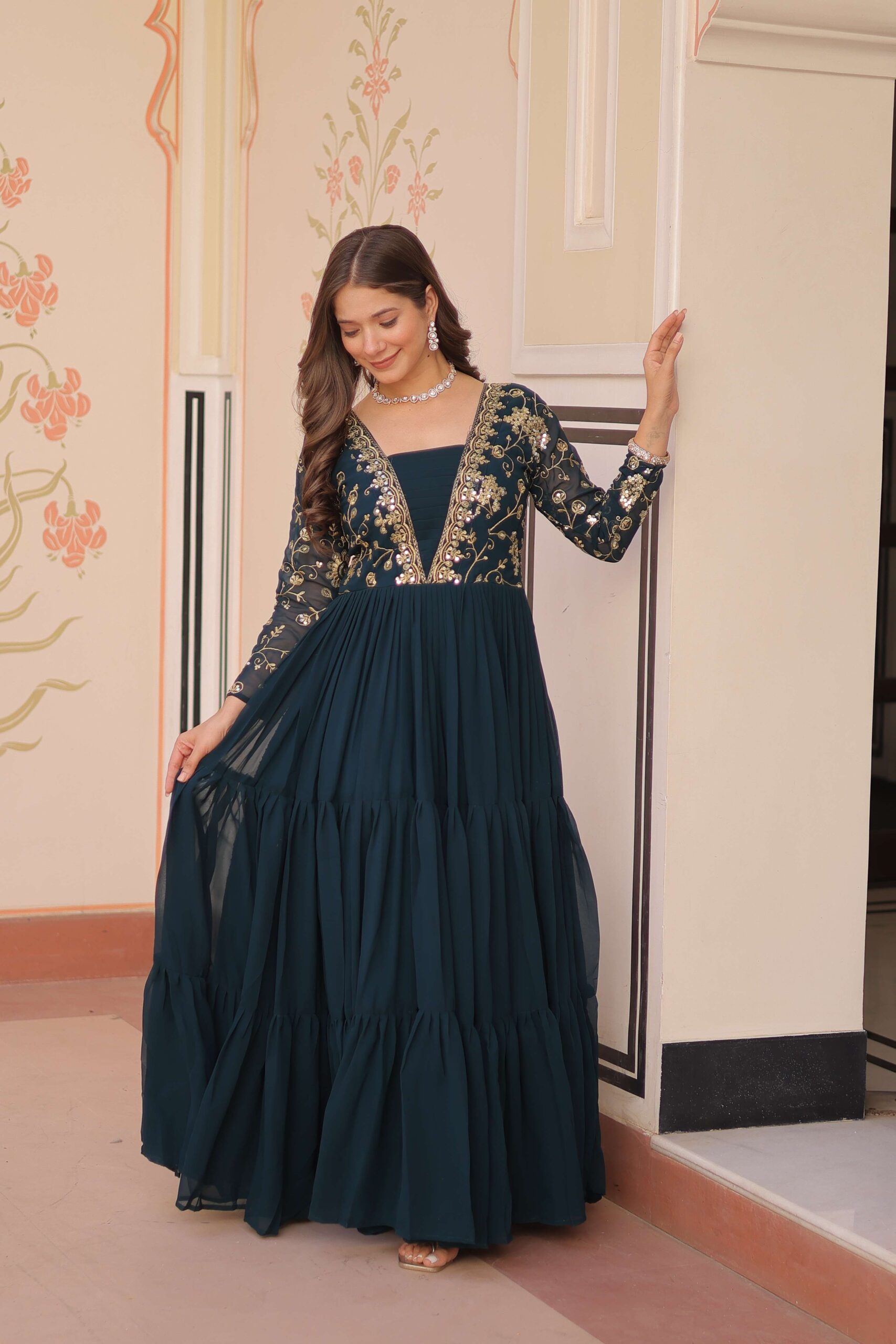 Rama Premium Faux Blooming Sequins & Zari Embroidered Gown ? Partywear - Image 6