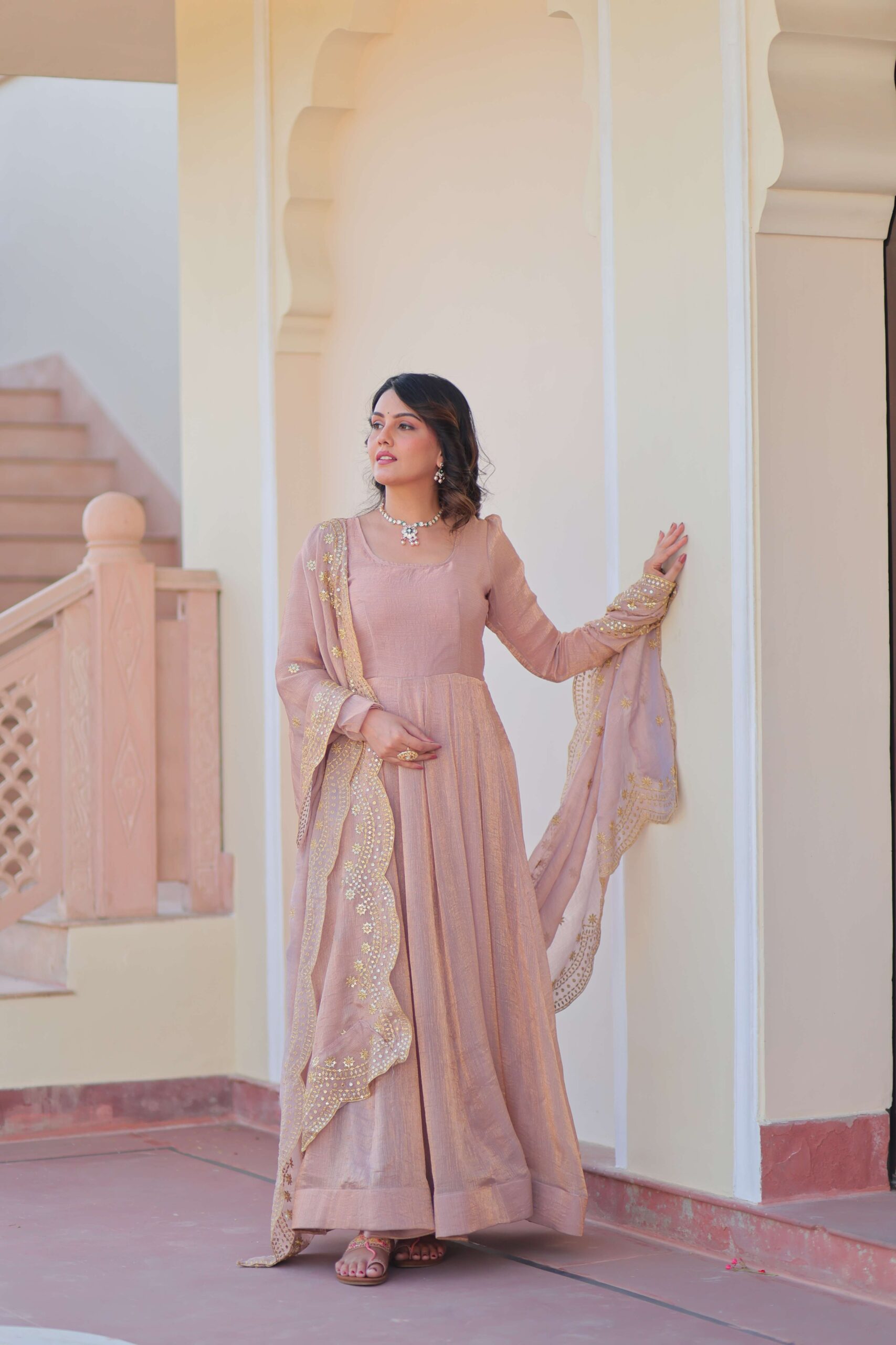 Chiku Premium Fendy Chiffon Gown with Sequins & Zari Embroidered Dupatta ? Elegant Partywear - Image 4