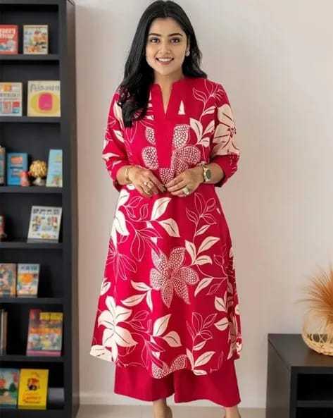Women's Cotton Floral Printed Straight Kurti With Pant Set - Image 4