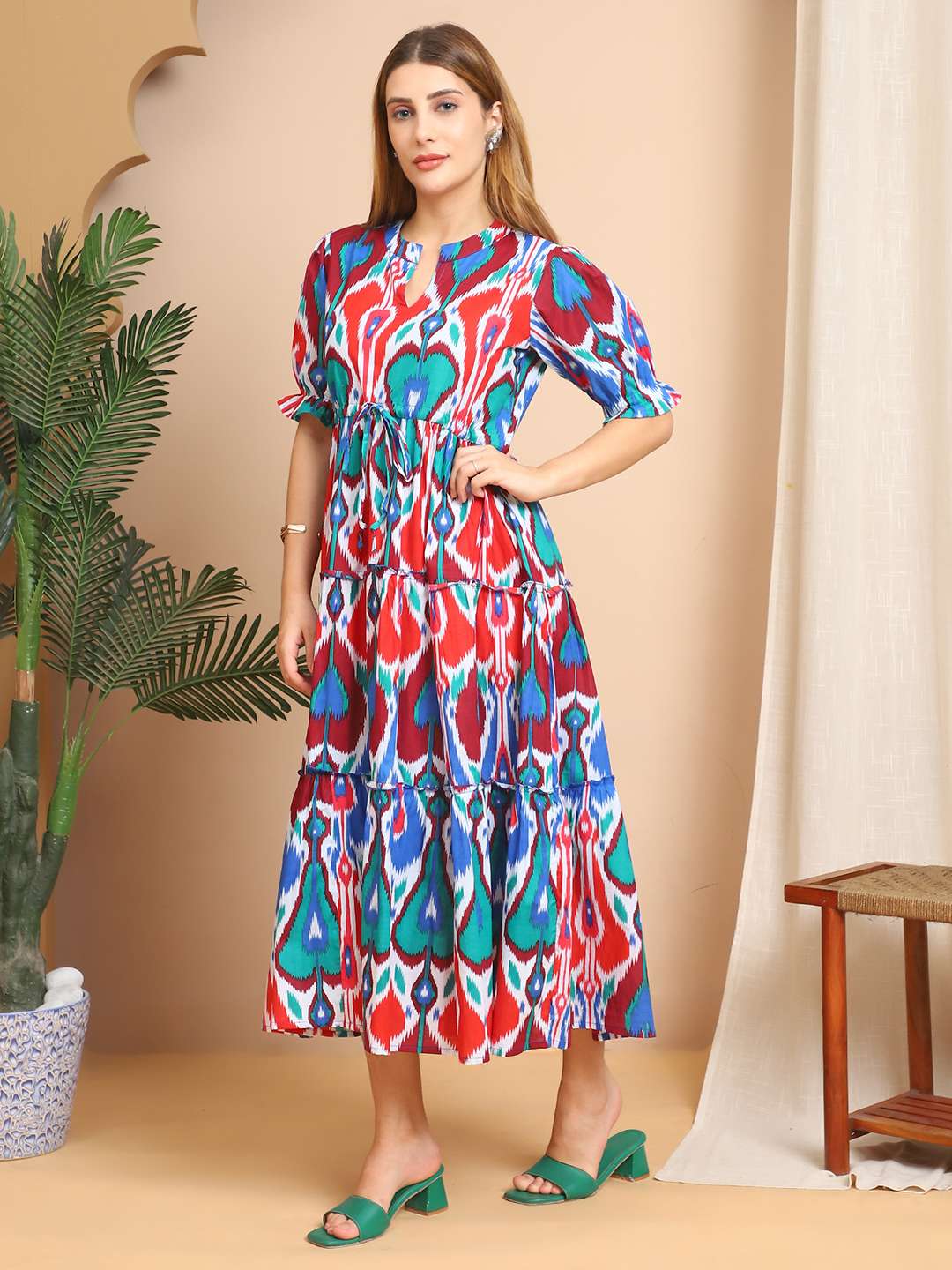 Women's Cotton Printed Fit & Flare Anarkali Gown Midi Dress