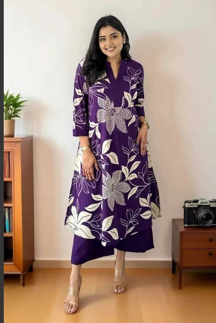 Women's Cotton Floral Printed Straight Kurti With Pant Set - Image 4