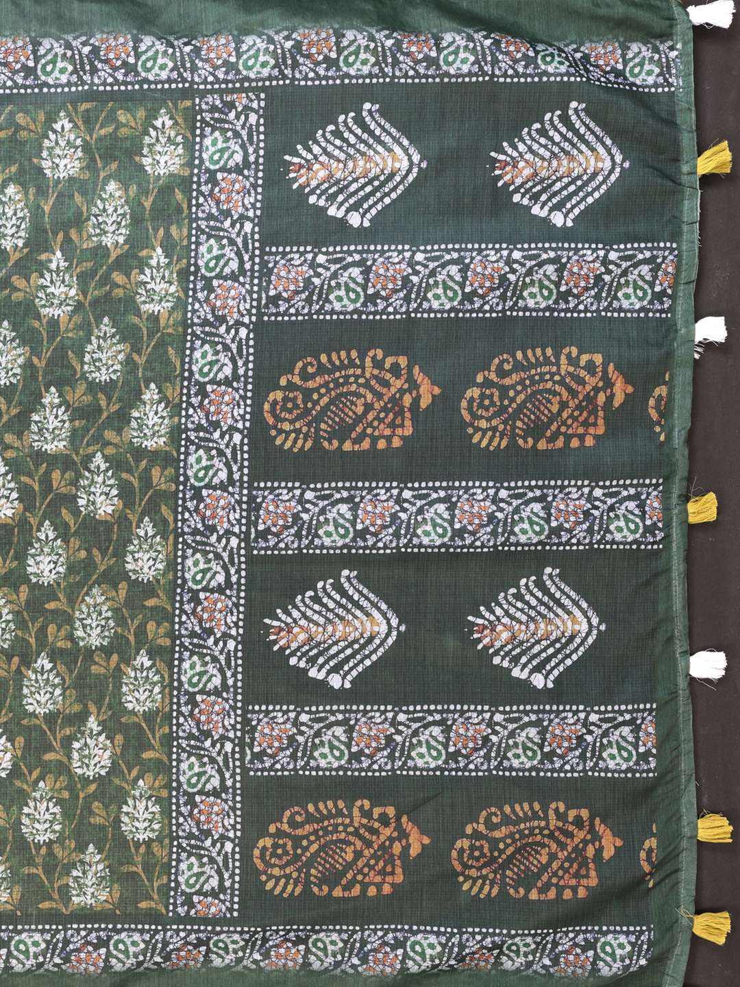 Elegant Deep Olive Green Chanderi Saree with Pastel Digital Floral Print ? Festive & Stylish - Image 6