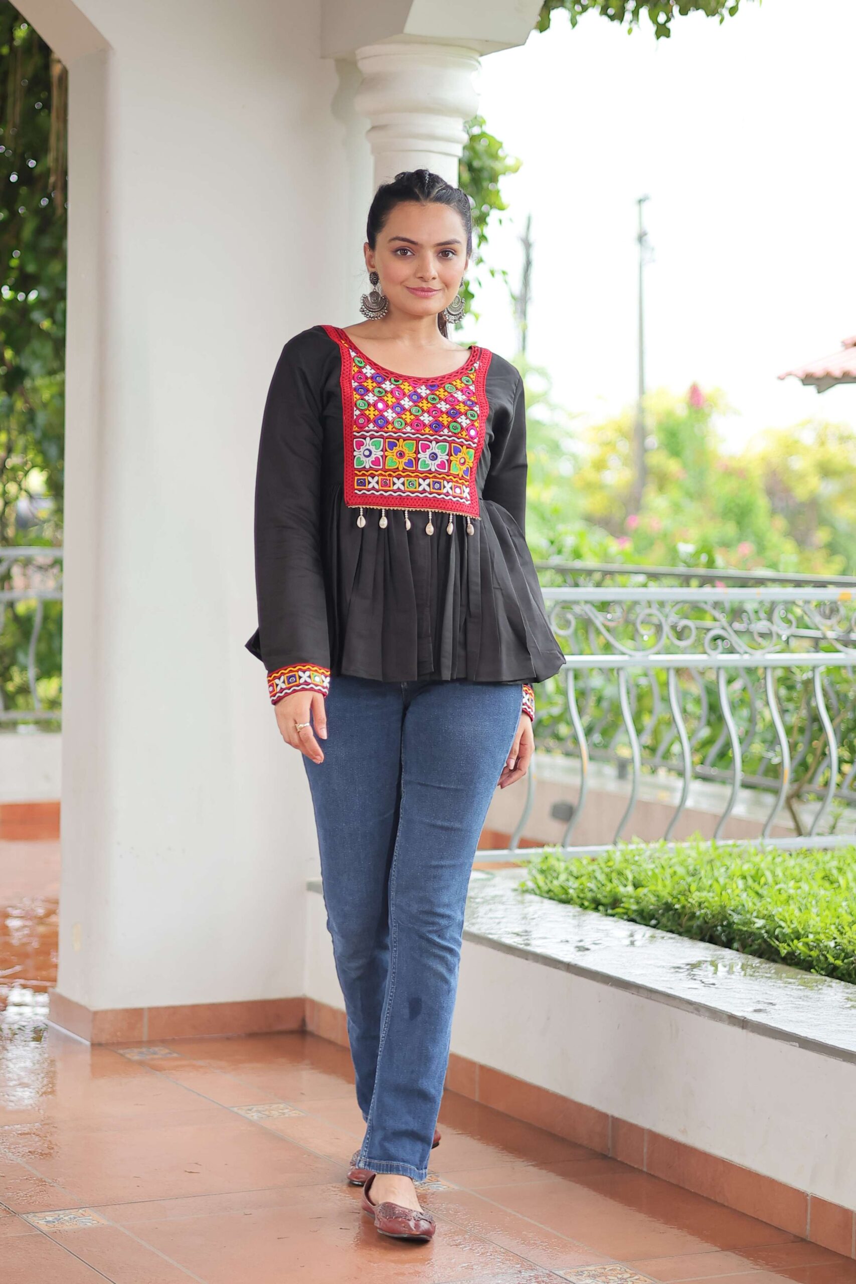 Black Navratri Special Black Peplum Top in Roman Fabric with Kutchi Gamthi Work ? Festive Ethnic Wear - Image 5
