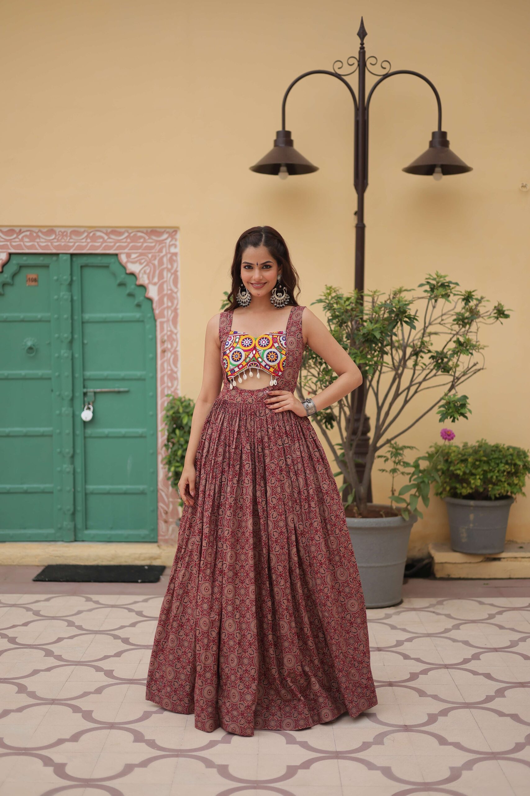 Maroon Faux Georgette Designer Gown ? Fully Flared Elegant Party & Wedding Set - Image 4