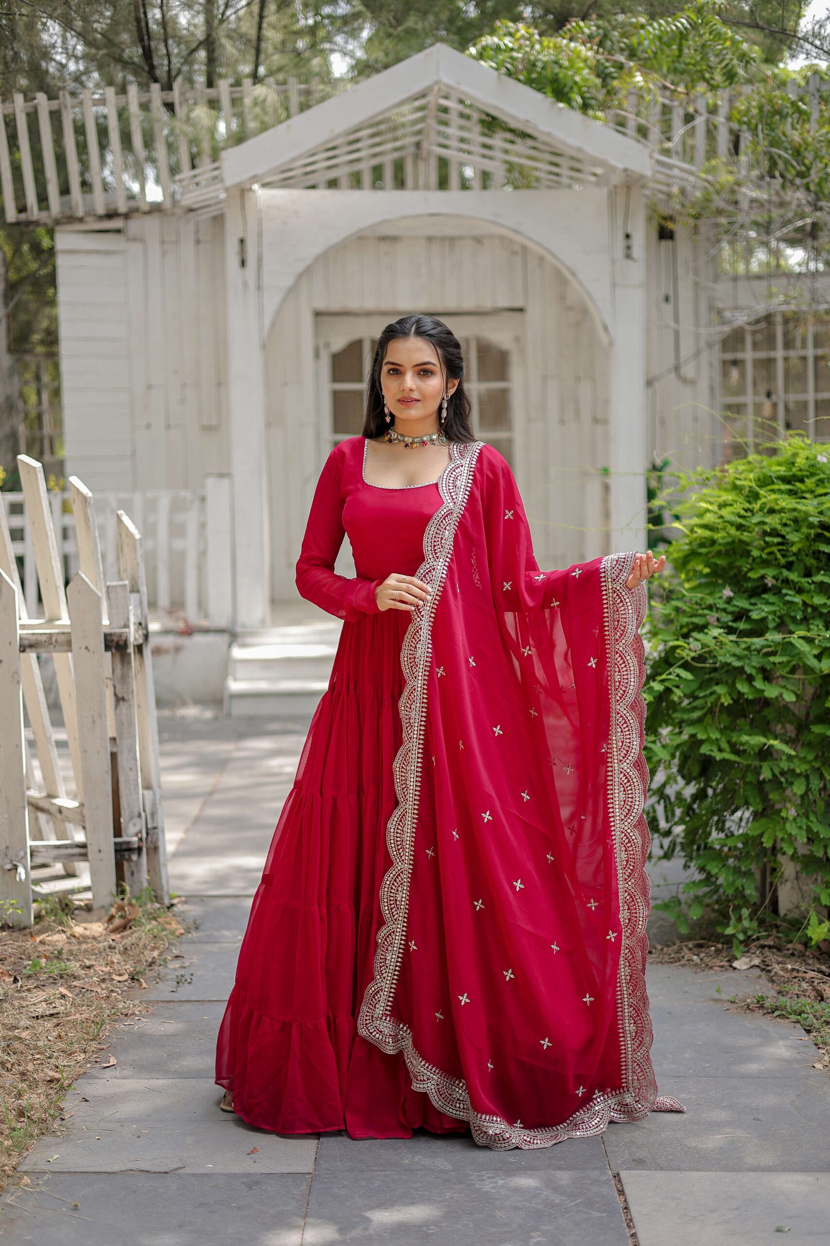 Pink Premium Faux Georgette Designer Gown with Sequined Dupatta ? Fully Flaired Ready-to-Wear Set - Image 4