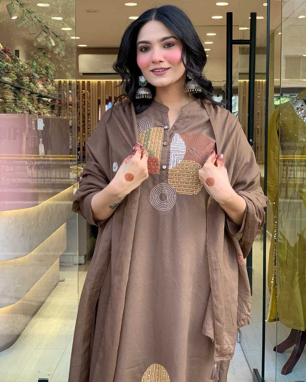 Women's Cotton Embroidery Straight Kurti Pant With Dupatta Set - Image 4