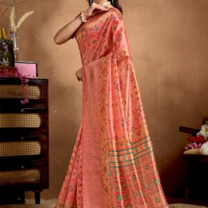 Peach Soft Silk Blend Saree with Traditional Patola-Style Design