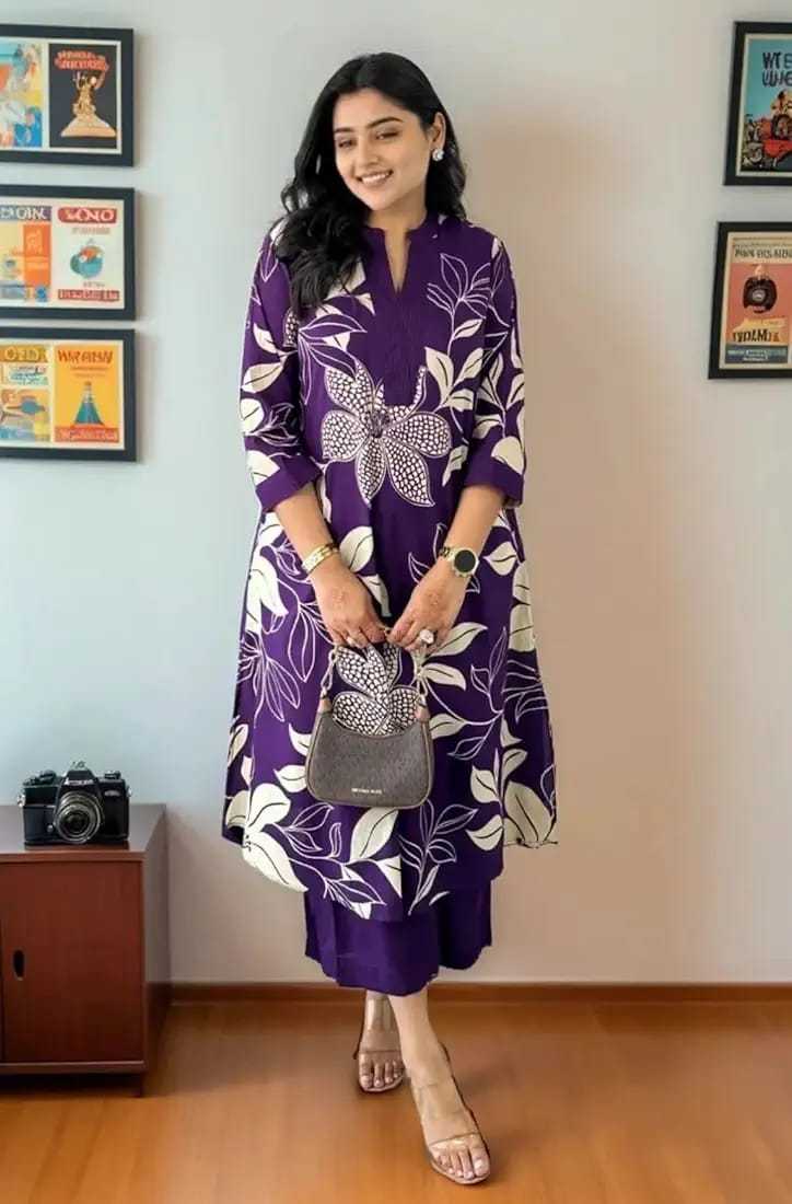 Women's Cotton Floral Printed Straight Kurti With Pant Set - Image 2