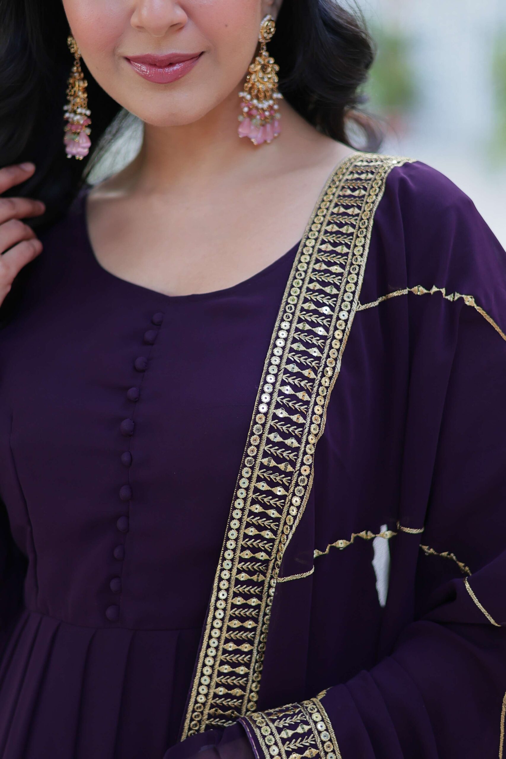 Wine Faux Blooming Gown with Multi-Sequins Embroidered Dupatta - Image 7