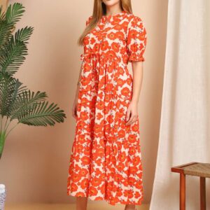 Women's Cotton Printed Fit & Flare Anarkali Gown Midi Dress