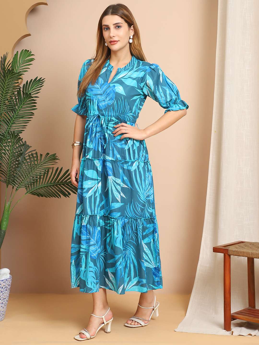 Women's Cotton Printed Fit & Flare Anarkali Gown Midi Dress