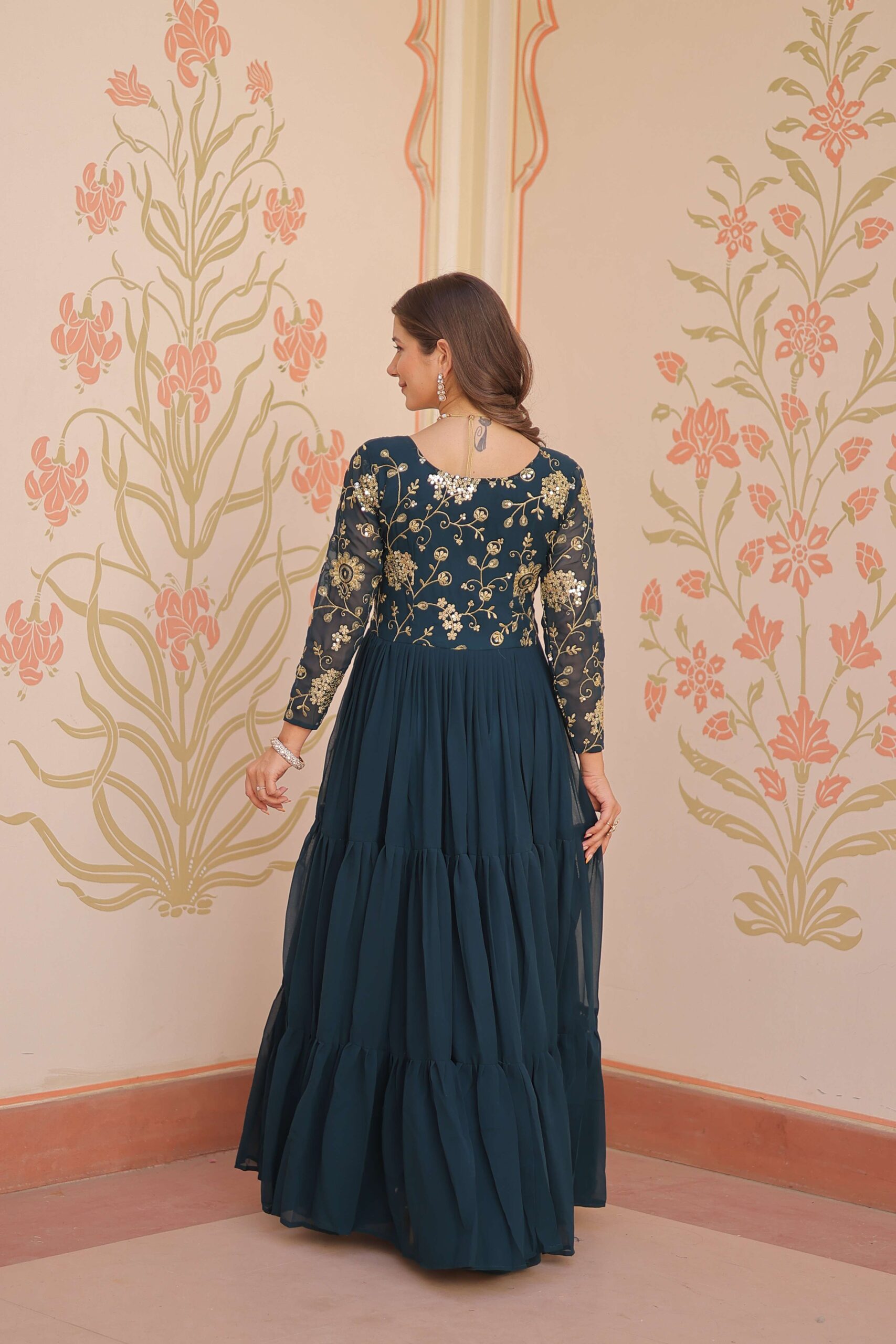 Rama Premium Faux Blooming Sequins & Zari Embroidered Gown ? Partywear