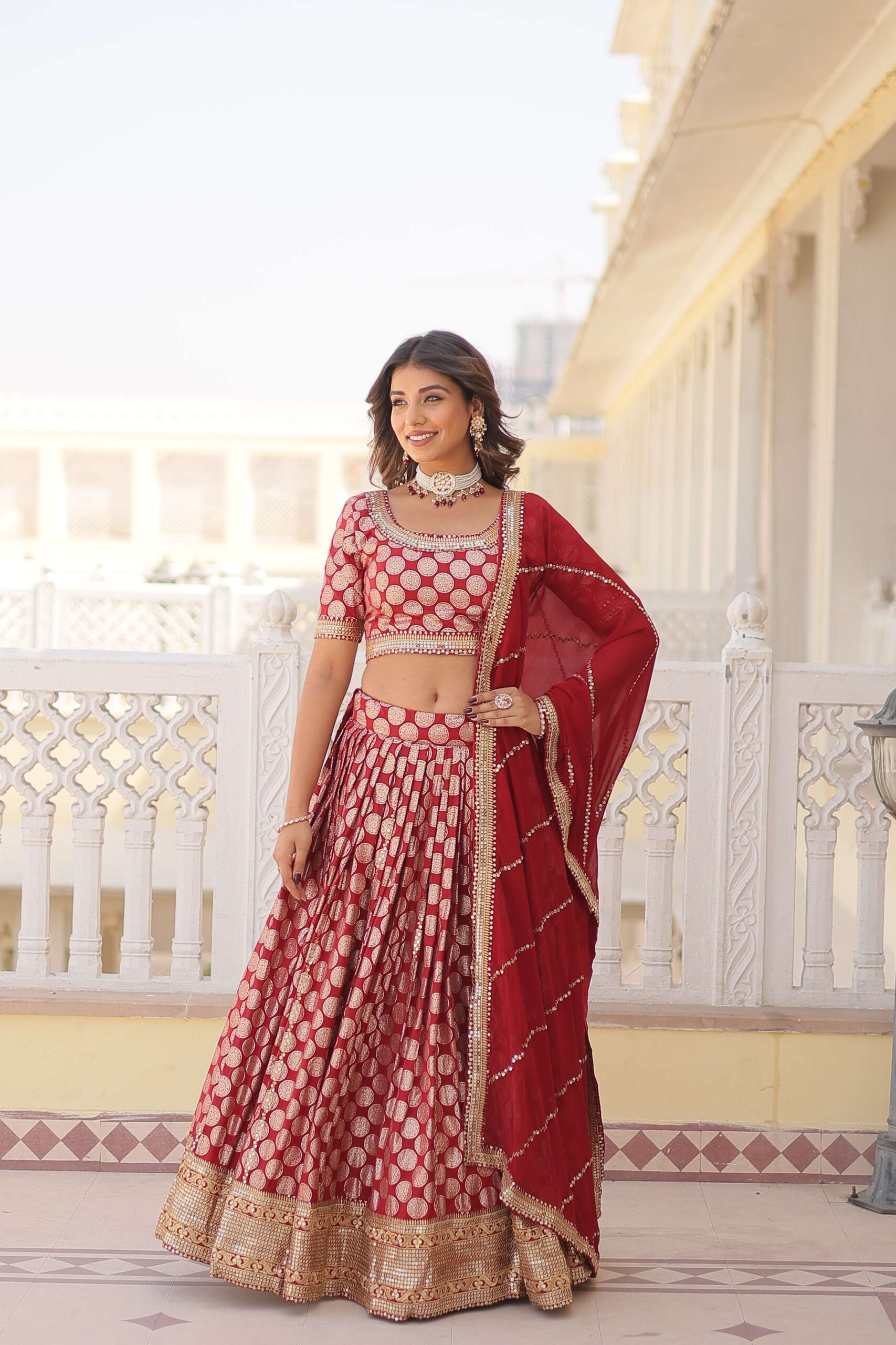 Designer Dyable Viscose Jacquard Lehenga Choli with Sequins Dupatta - Image 6