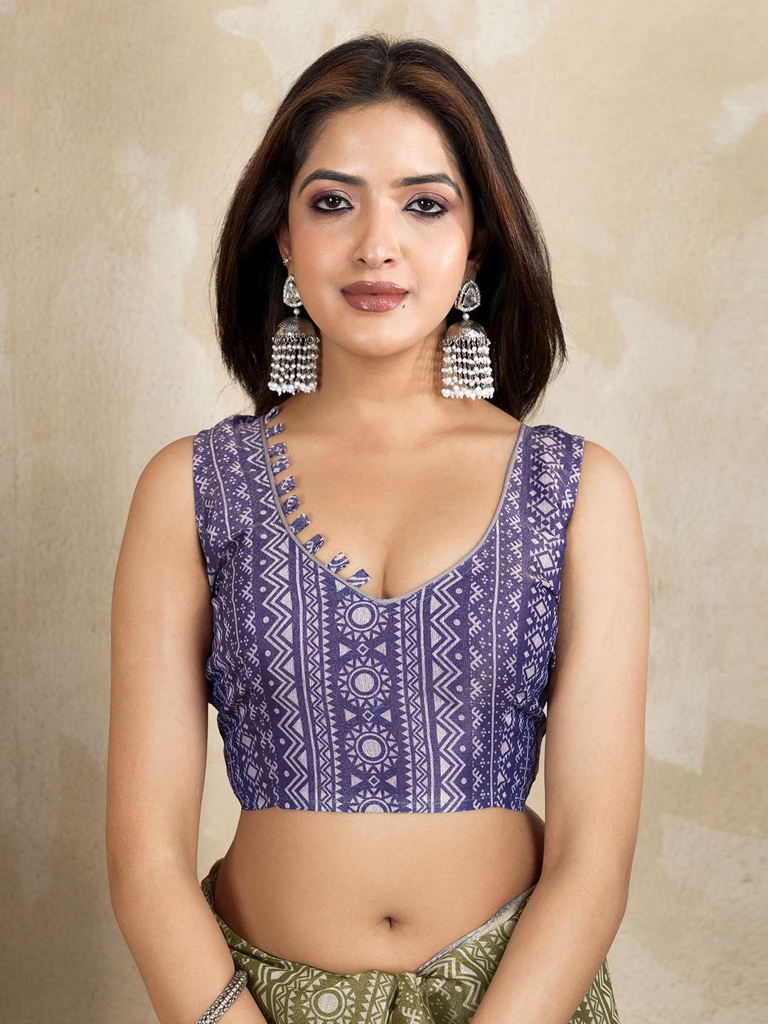 Elegant Teal Green and Mauve Pink Linen Saree with Geometric and Floral Prints - Image 4