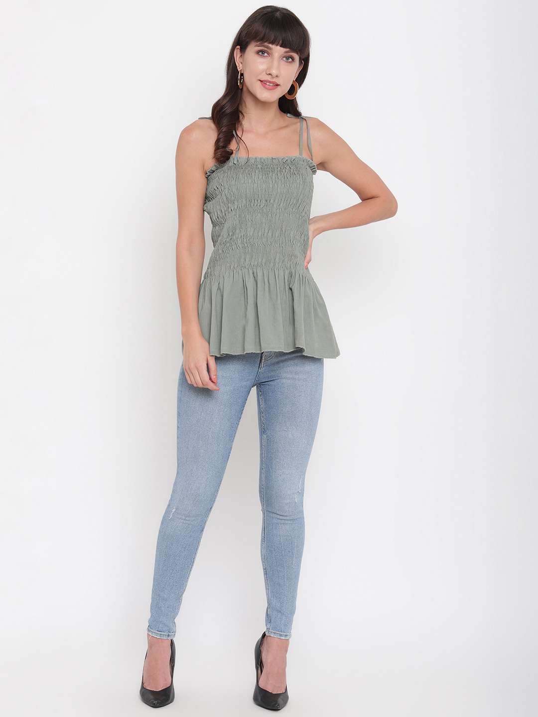 Women's Rayon Solid Casual Summer Style Tie Shoulder Straps Free Size Tank Top (Pistachio ) - Image 3