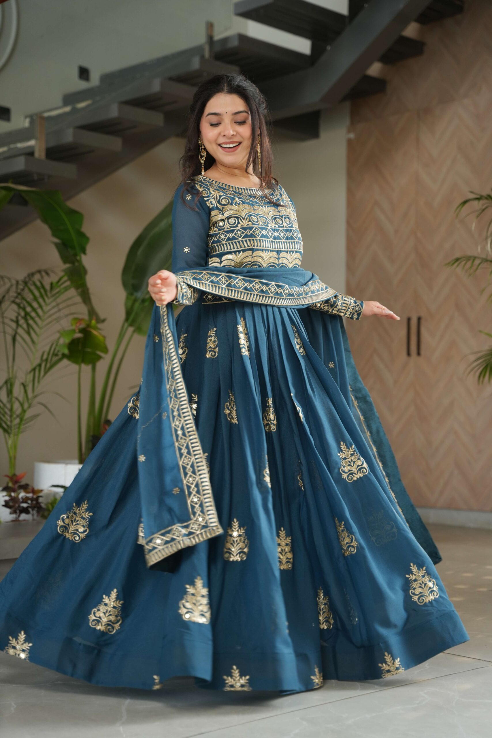 Rama Premium Chinnon Gown with Dupatta ? Sequins & Embroidery Work - Image 2
